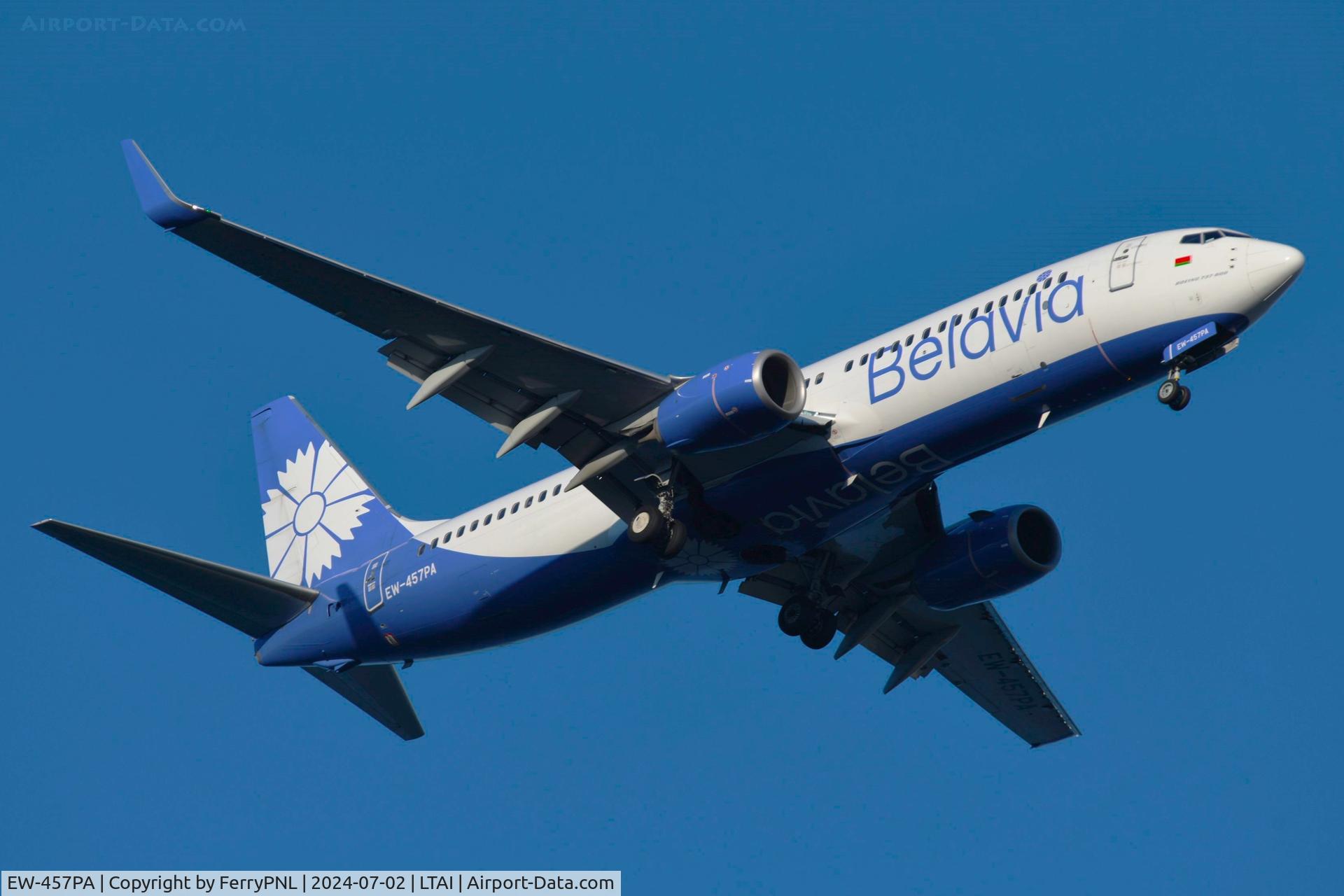 EW-457PA, 2016 Boeing 737-8ZM C/N 61423, Belavia is not allowed to fly to Europe but they can to Turkey with this B738