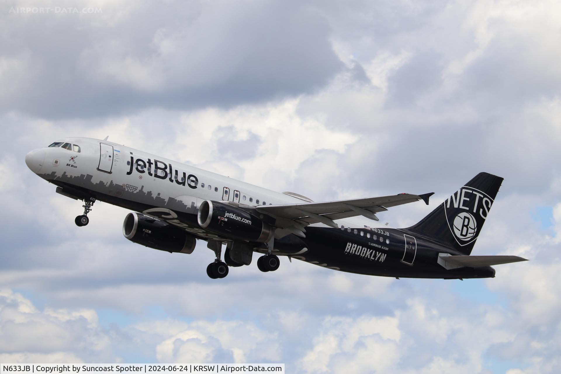 N633JB, 2006 Airbus A320-232 C/N 2671, JetBlue Flight 1552 departs Runway 24 at Southwest Florida International Airport enroute to Westchester Airport