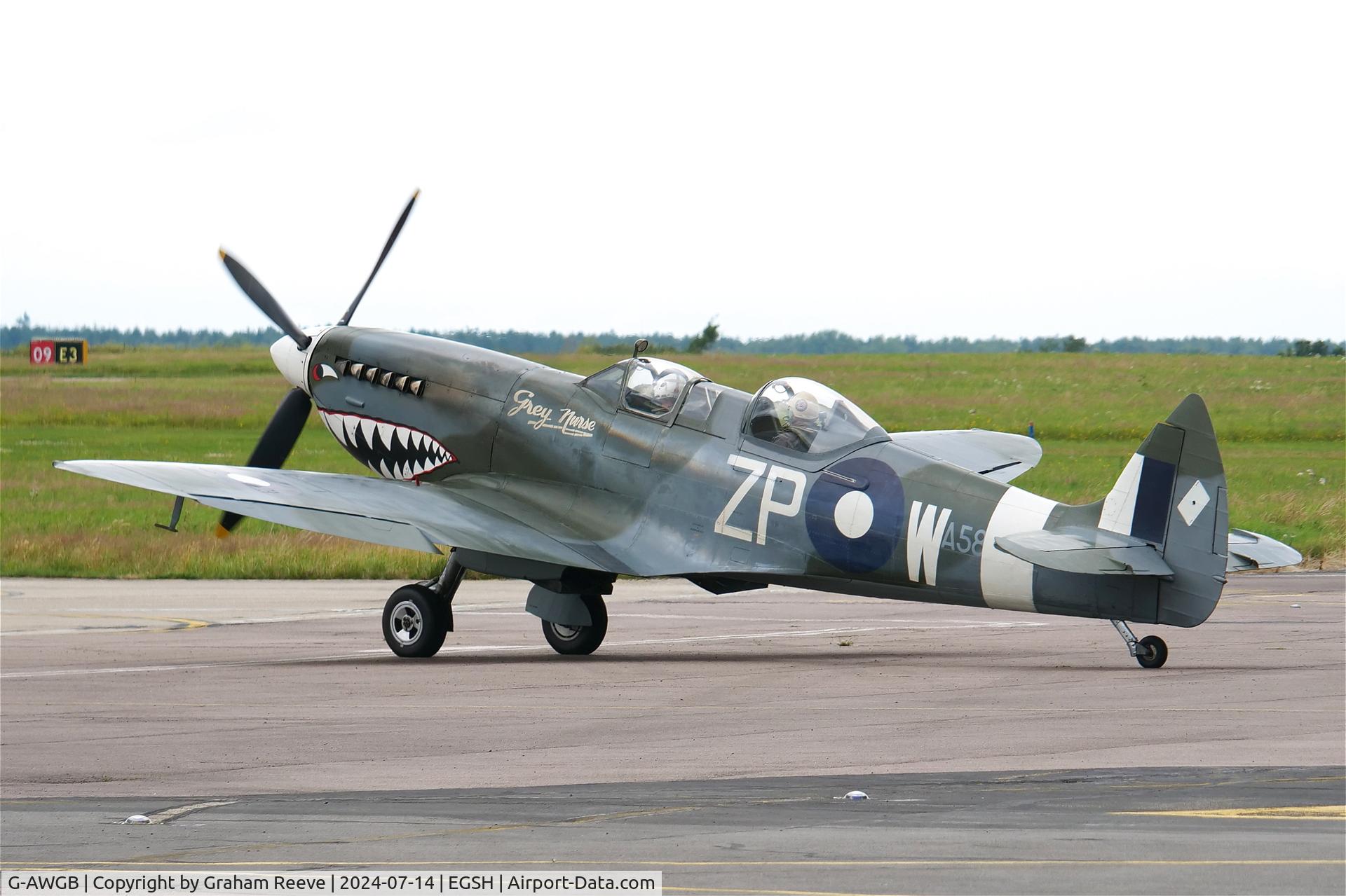 G-AWGB, 1945 Supermarine 361 Spitfire Tr9 C/N CBAF.4494, Just landed at Norwich.