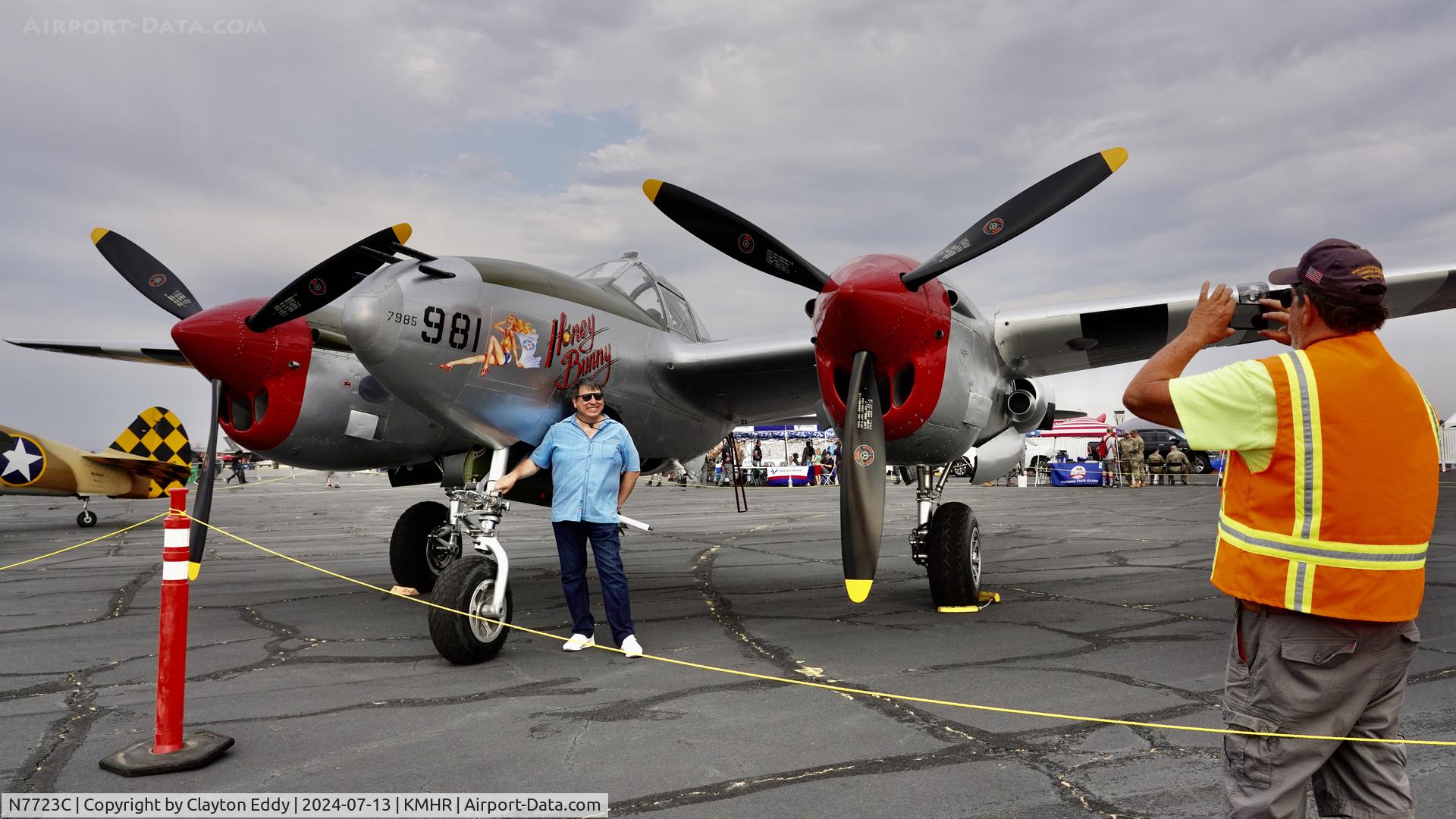 N7723C, 1944 Lockheed P-38L-5 Lightning C/N 7985, Capital airshow Mather airport in California 2024.