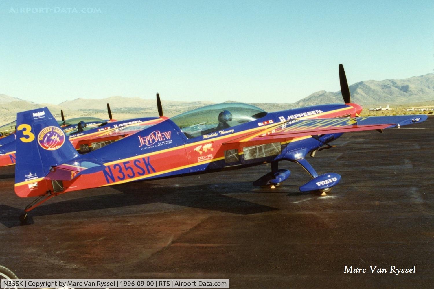 N35SK, 1994 Extra EA-300 C/N 056, Reno Air Races in Sept 1996. Pictured this one of the four Extra's used by The Northern Lights aerobatic team.