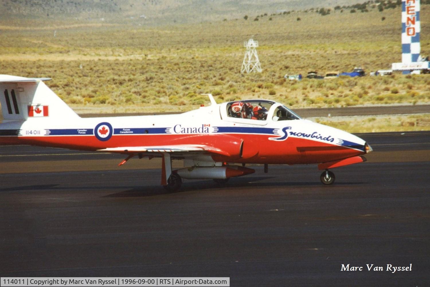 114011, Canadair CT-114 Tutor C/N 1014, 114011 of Canadian Forces Snowbirds at Reno Stead in Sept 1996.