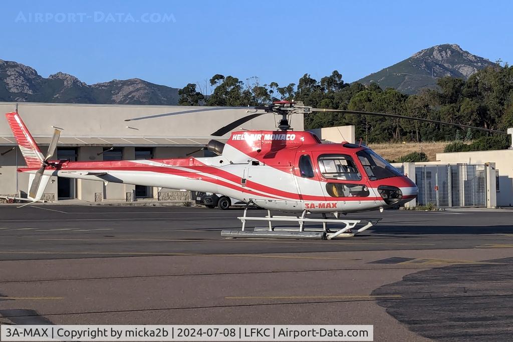 3A-MAX, Aerospatiale AS-350BA Ecureuil C/N 1794, Parked with new livery