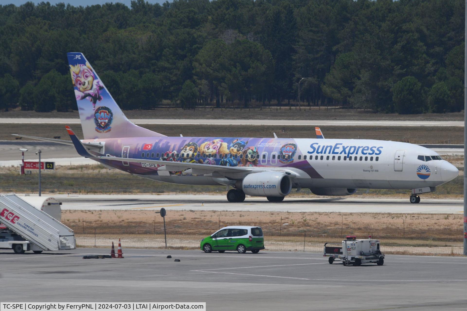 TC-SPE, 2008 Boeing 737-8HC C/N 36530, Arrival of SunExpress B738 in PAW Patrol: The Mighty Movie cs