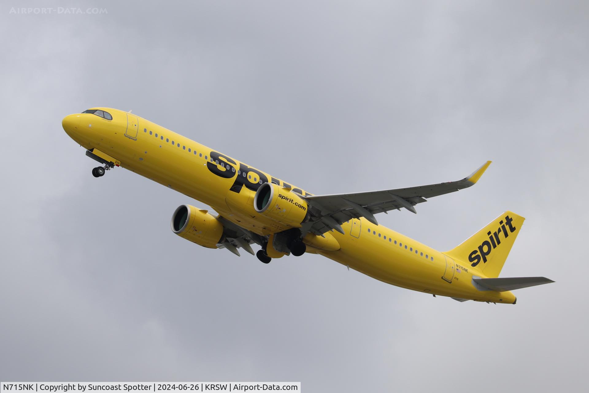 N715NK, 2024 Airbus A321-271NX C/N 11788, Spirit Flight 370 departs Runway 24 at Southwest Florida International Airport enroute to Detroit Metro Airport