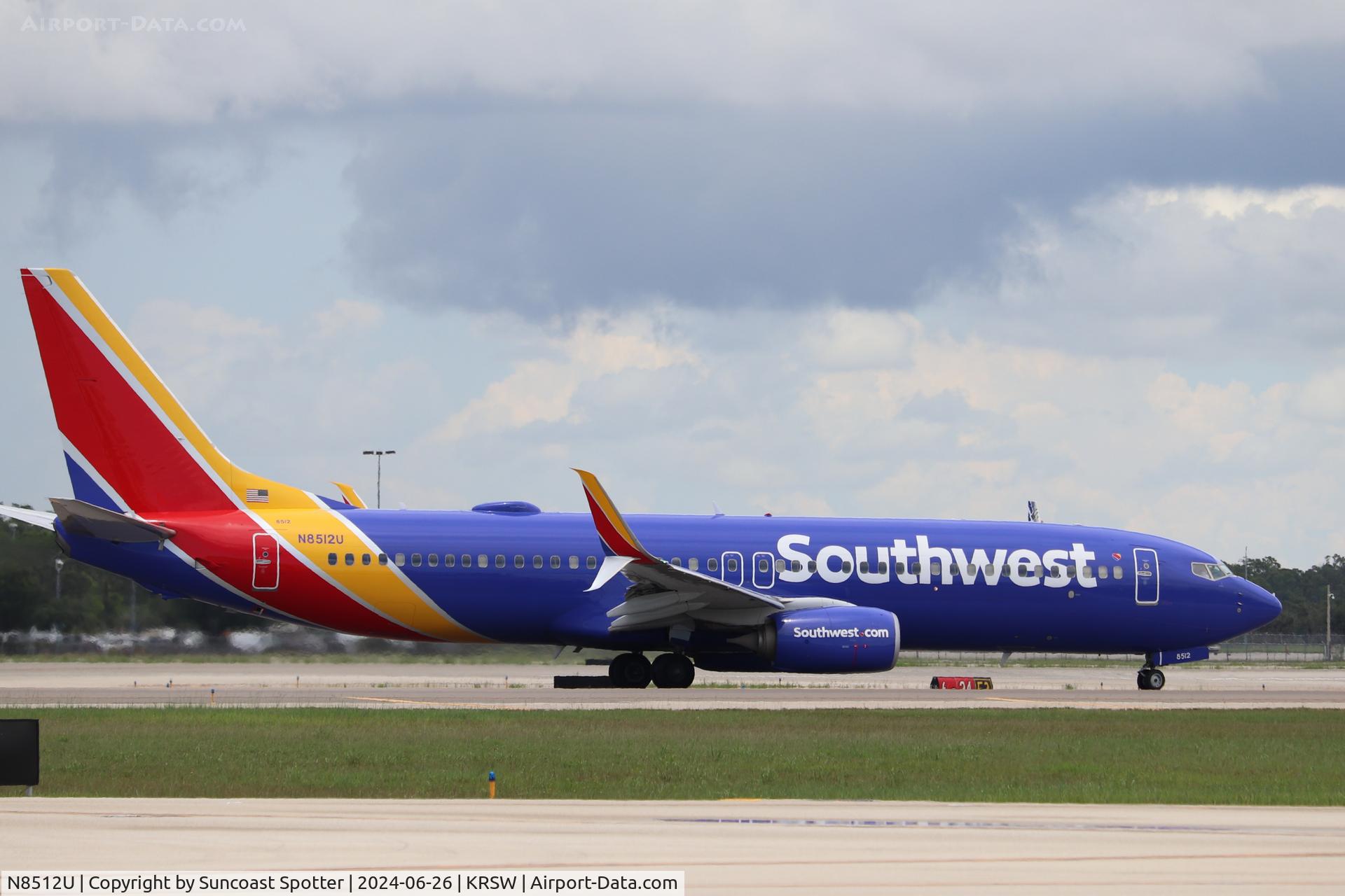 N8512U, 2016 Boeing 737-8H4WL C/N 38816, Southwest Flight 733 taxis to the gate at Southwest Florida International Airport following flight from John Glenn Columbus International Airport