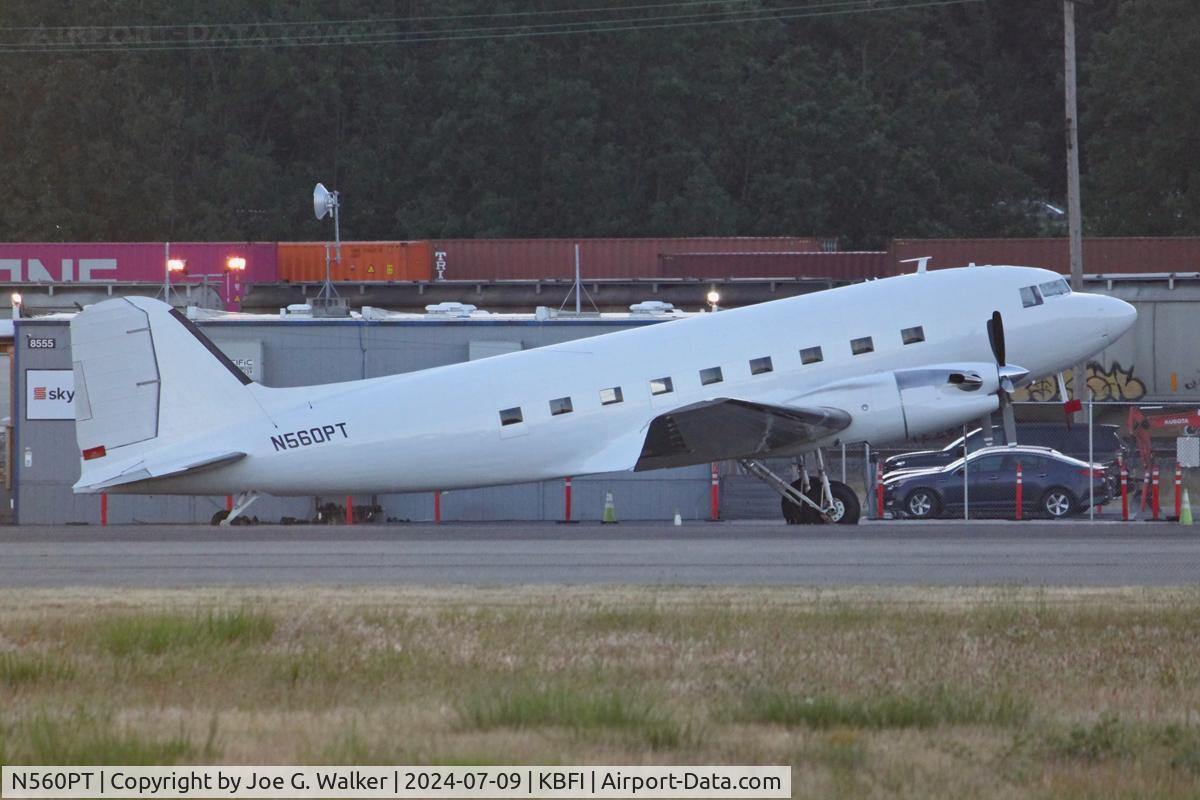N560PT, 1944 Douglas/Greenwich Turbo DC-3-65TP C/N 26439, Seen in the early morning hours at BFI was this DC-3 of Priority Air Charter.