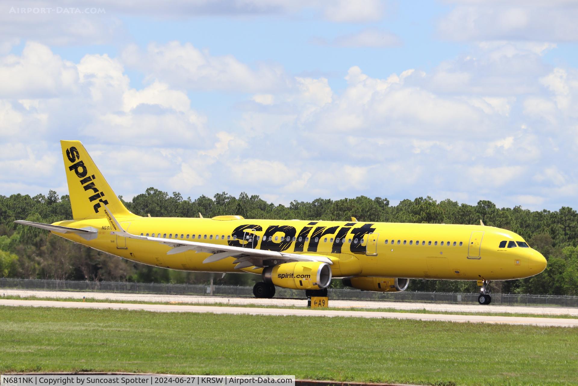 N681NK, 2017 Airbus A321-231 C/N 7908, Spirit Flight 370 departs Runway 24 at Southwest Florida International Airport enroute to Detroit Metro Airport