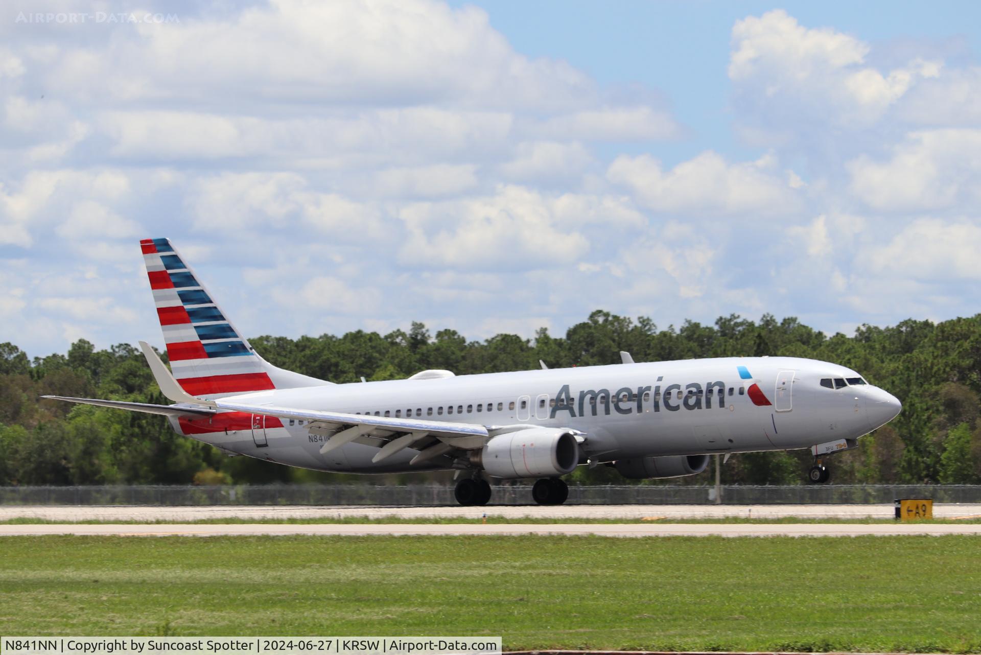 N841NN, 2010 Boeing 737-823 C/N 30914, American Flight 1929 arrives on Runway 24 at Southwest Florida International Airport following flight from Chicago-O’Hare International Airport
