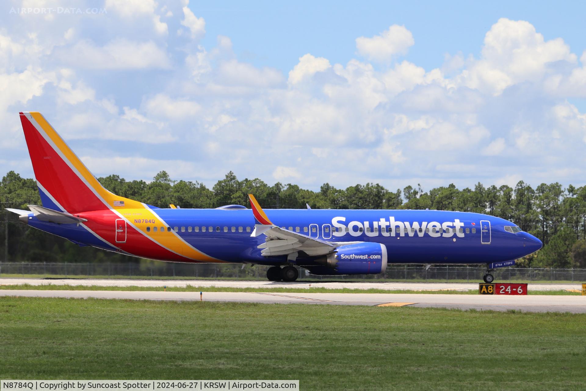 N8784Q, 2022 Boeing 737 Max 8 C/N 67757, Southwest Flight 2432 departs Runway 24 at Southwest Florida International Airport enroute to Nashville International Airport