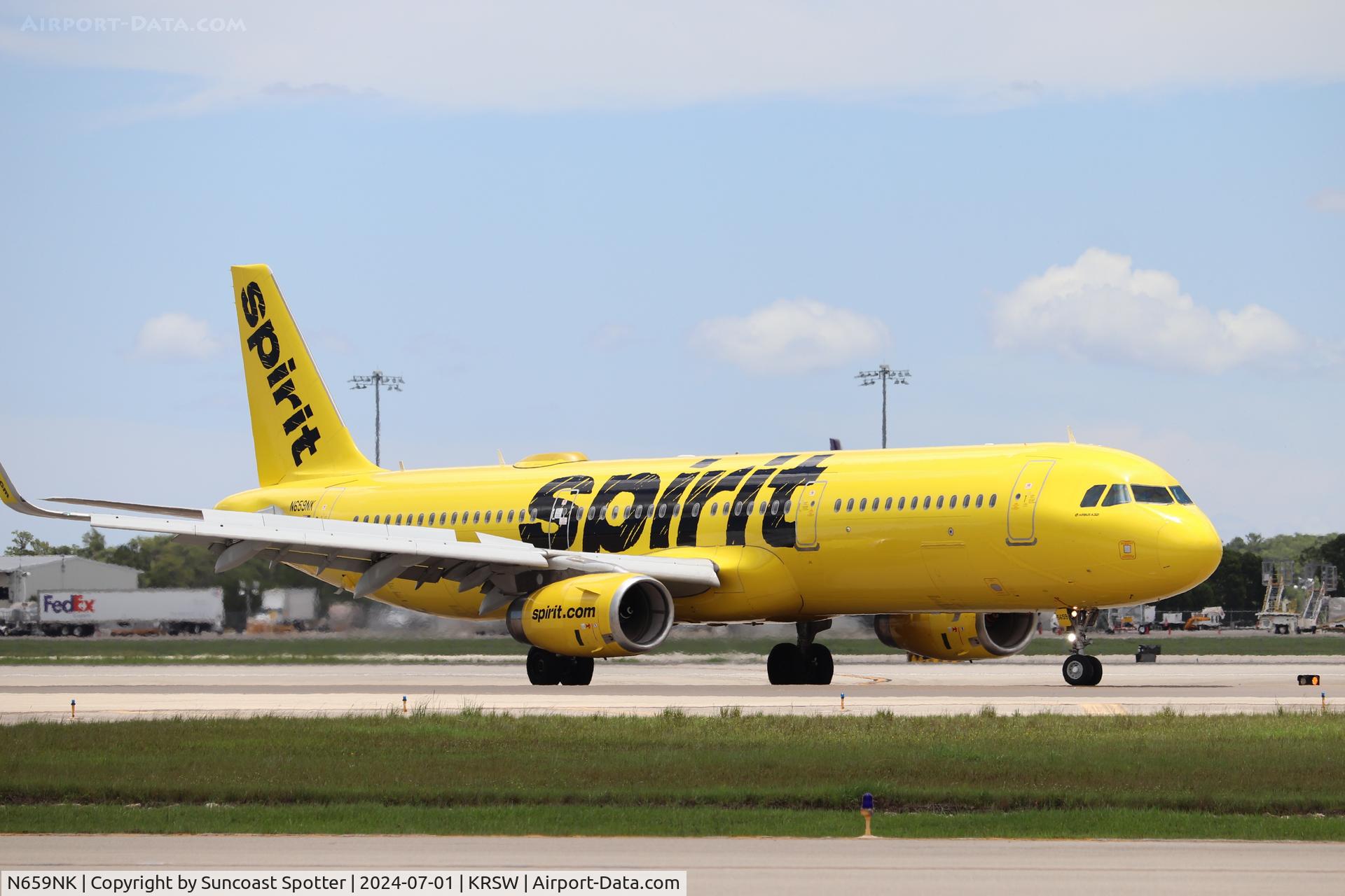 N659NK, 2015 Airbus A321-231 C/N 6770, Spirit Flight 763 taxis to the gate at Southwest Florida International Airport following flight from Chicago-O’Hare International Airport