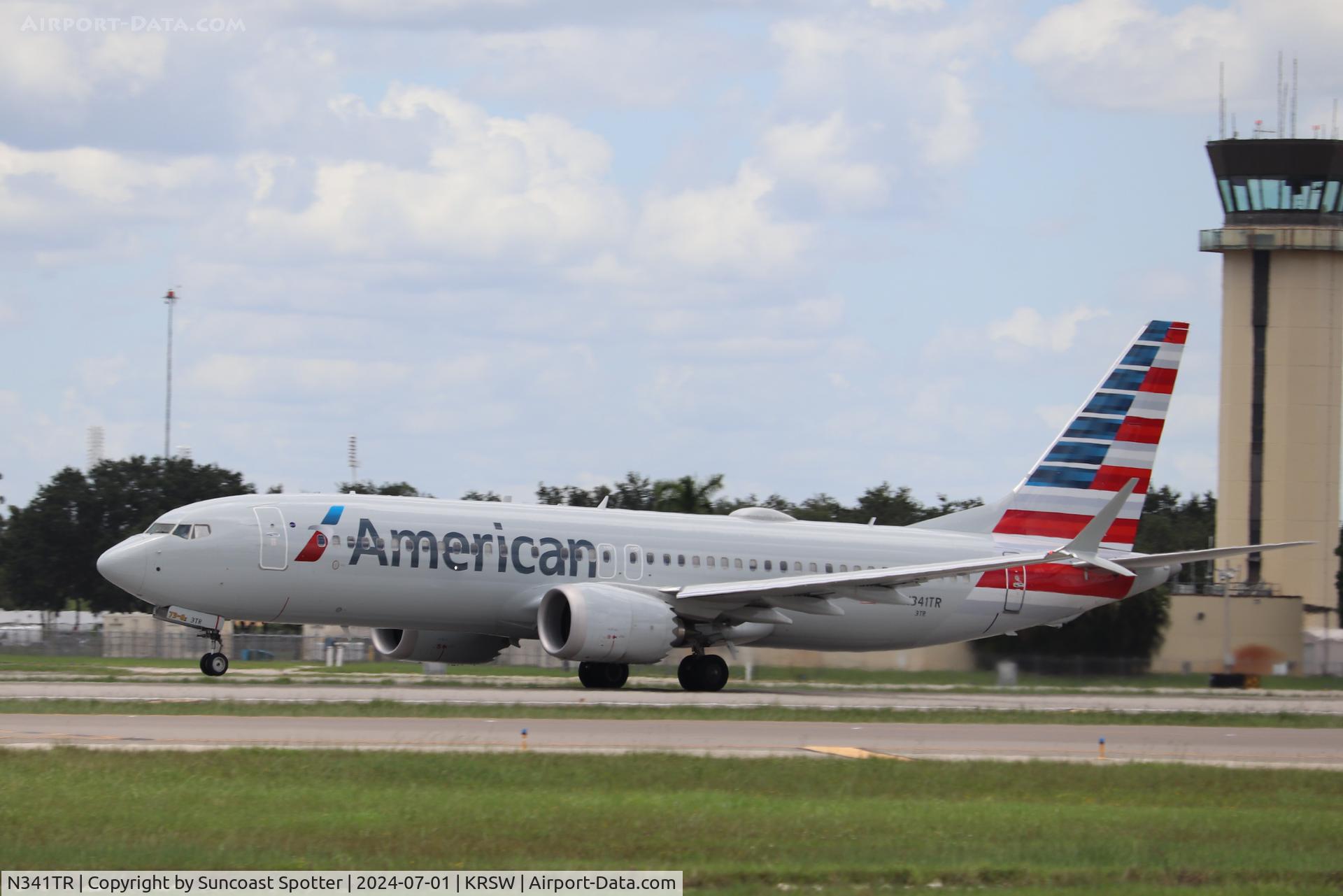 N341TR, 2023 Boeing 737-8 MAX C/N 44490, American Flight 1929 departs Runway 24 at Southwest Florida International Airport enroute to Chicago-O’Hare International Airport