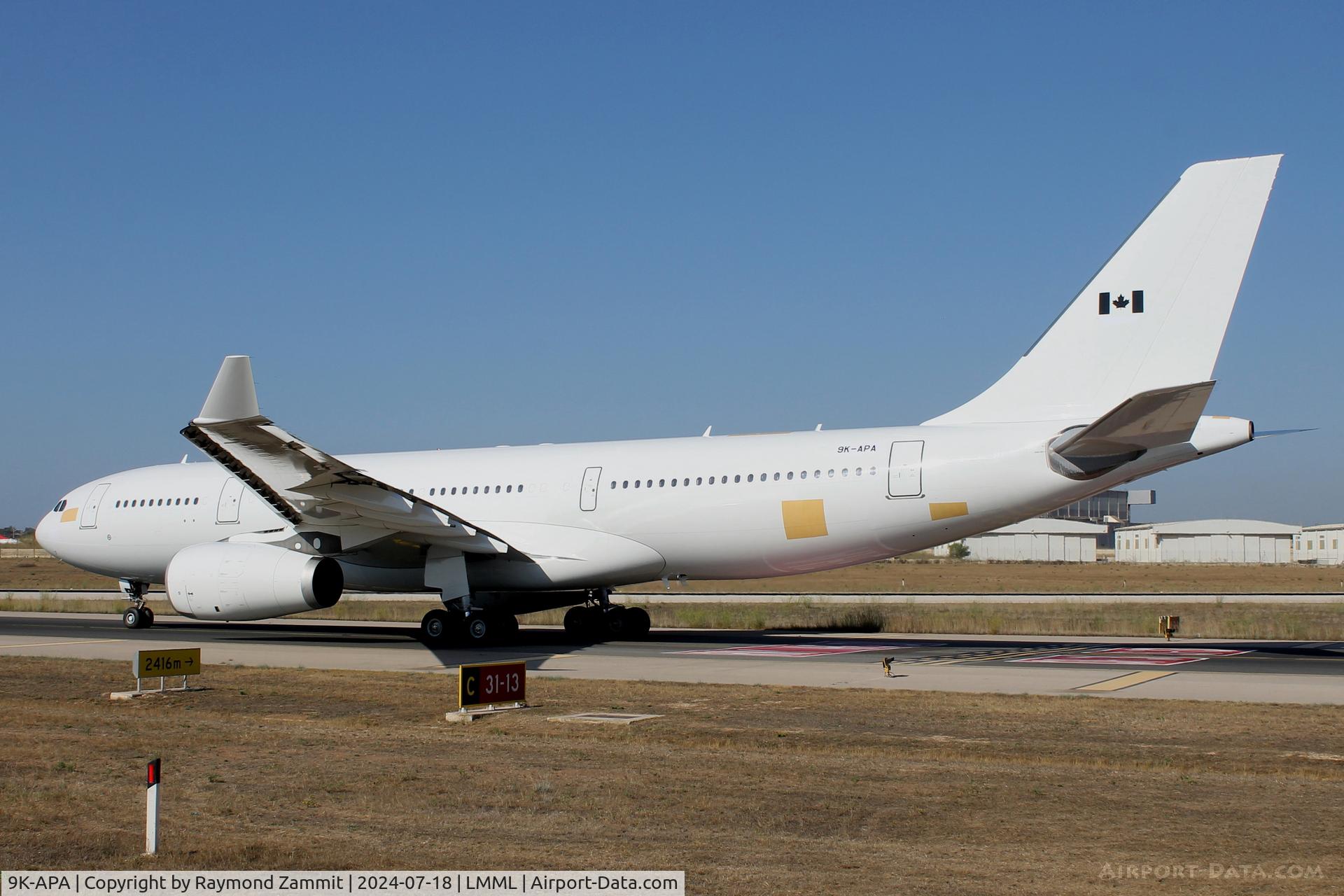 9K-APA, 2015 Airbus A330-243 C/N 1626, A330 9K-APA ex Kuwait Airways after being freshly painted in all white scheme on departure from Malta. The aircraft was sold to the Canadian Air Force and will be having Registration No 330001.