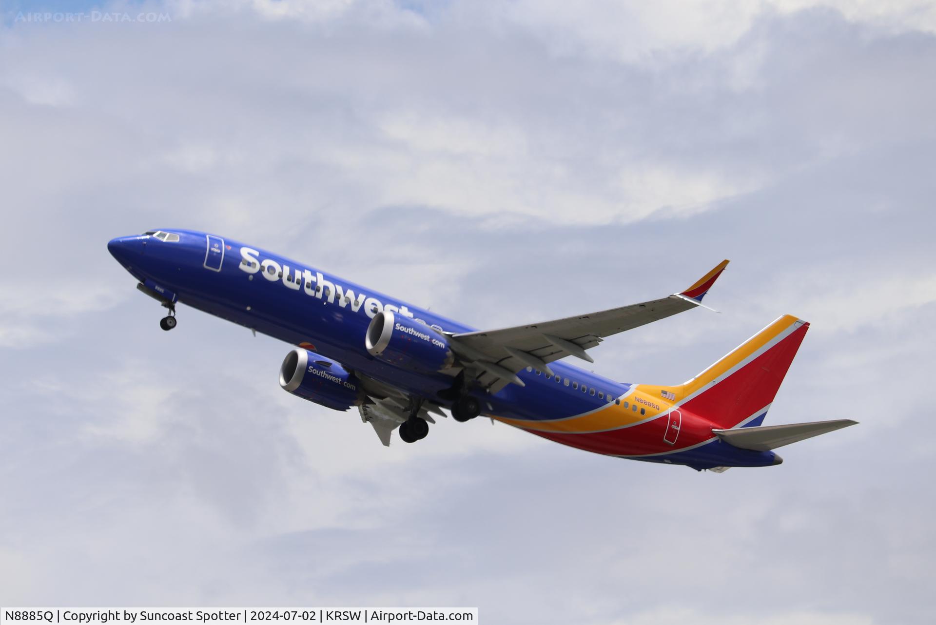 N8885Q, 2023 Boeing 737 Max 8 C/N 67961, Southwest Flight 1521 departs Runway 24 at Southwest Florida International Airport enroute to Pittsburgh International Airport