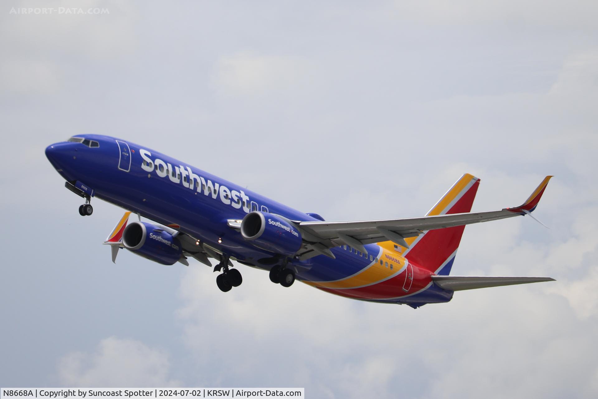 N8668A, 2015 Boeing 737-8H4 C/N 36903, Southwest Flight 2432 departs Runway 24 at Southwest Florida International Airport enroute to Nashville International Airport