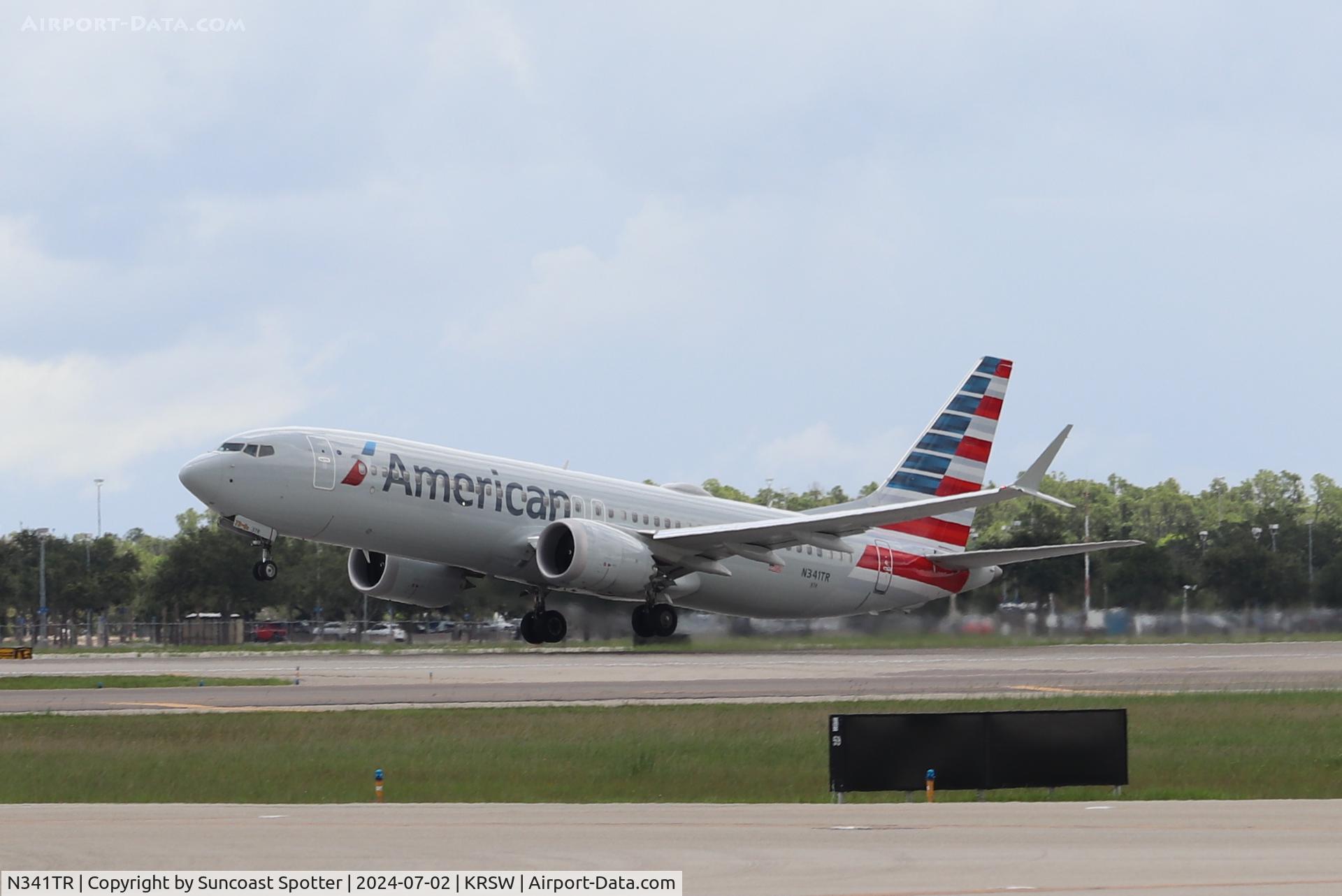 N341TR, 2023 Boeing 737-8 MAX C/N 44490, American Flight 1929 departs Runway 24 at Southwest Florida International Airport enroute to Chicago-O’hare International Airport