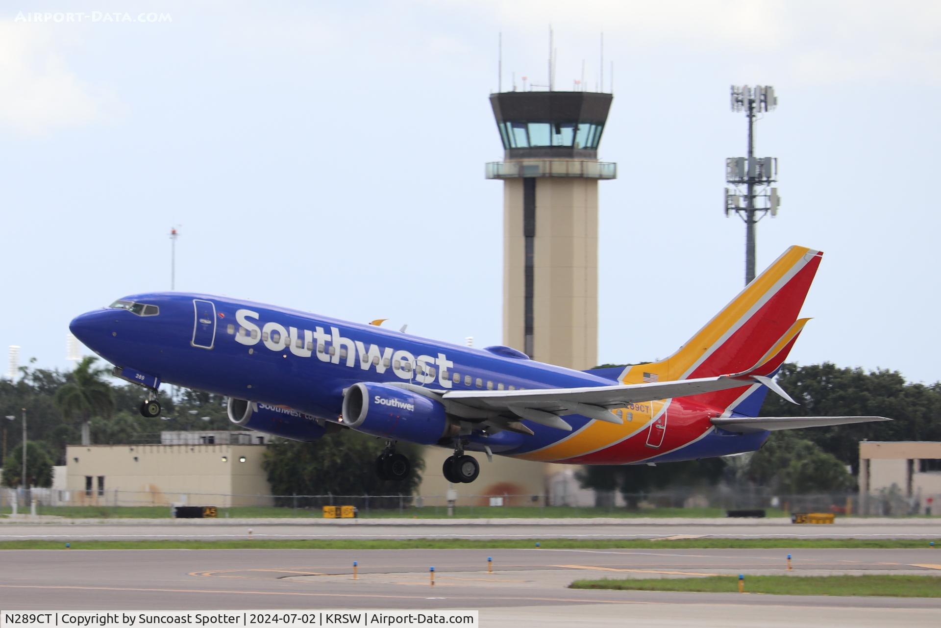 N289CT, 2007 Boeing 737-7H4 C/N 36633, Southwest Flight 1271 departs Runway 24 at Southwest Florida International Airport enroute to Chicago-Midway International Airport