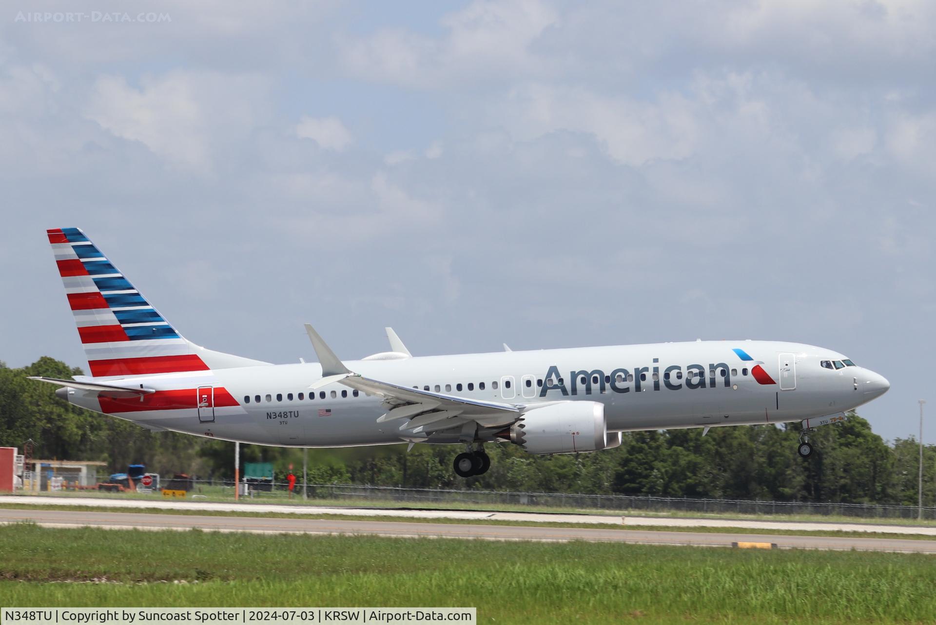 N348TU, 2024 Boeing 737 Max 8 C/N 44492, American Flight 1929 arrives on Runway 6 at Southwest Florida International Airport following flight from Chicago-O’hare International Airport