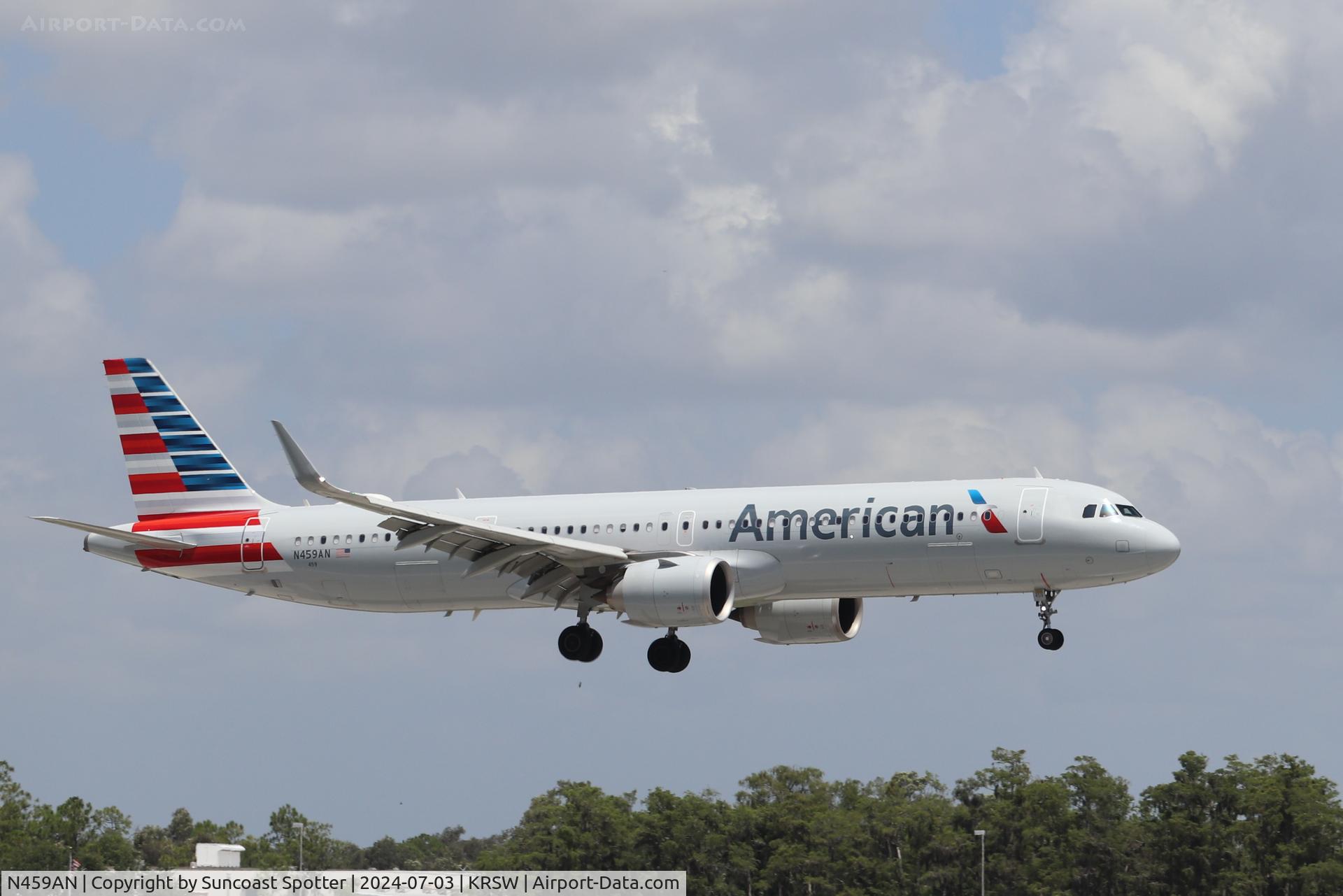 N459AN, 2022 Airbus A321-253NX C/N 10980, American Flight 2365 arrives on Runway 6 at Southwest Florida International Airport following flight from Philadelphia International Airport