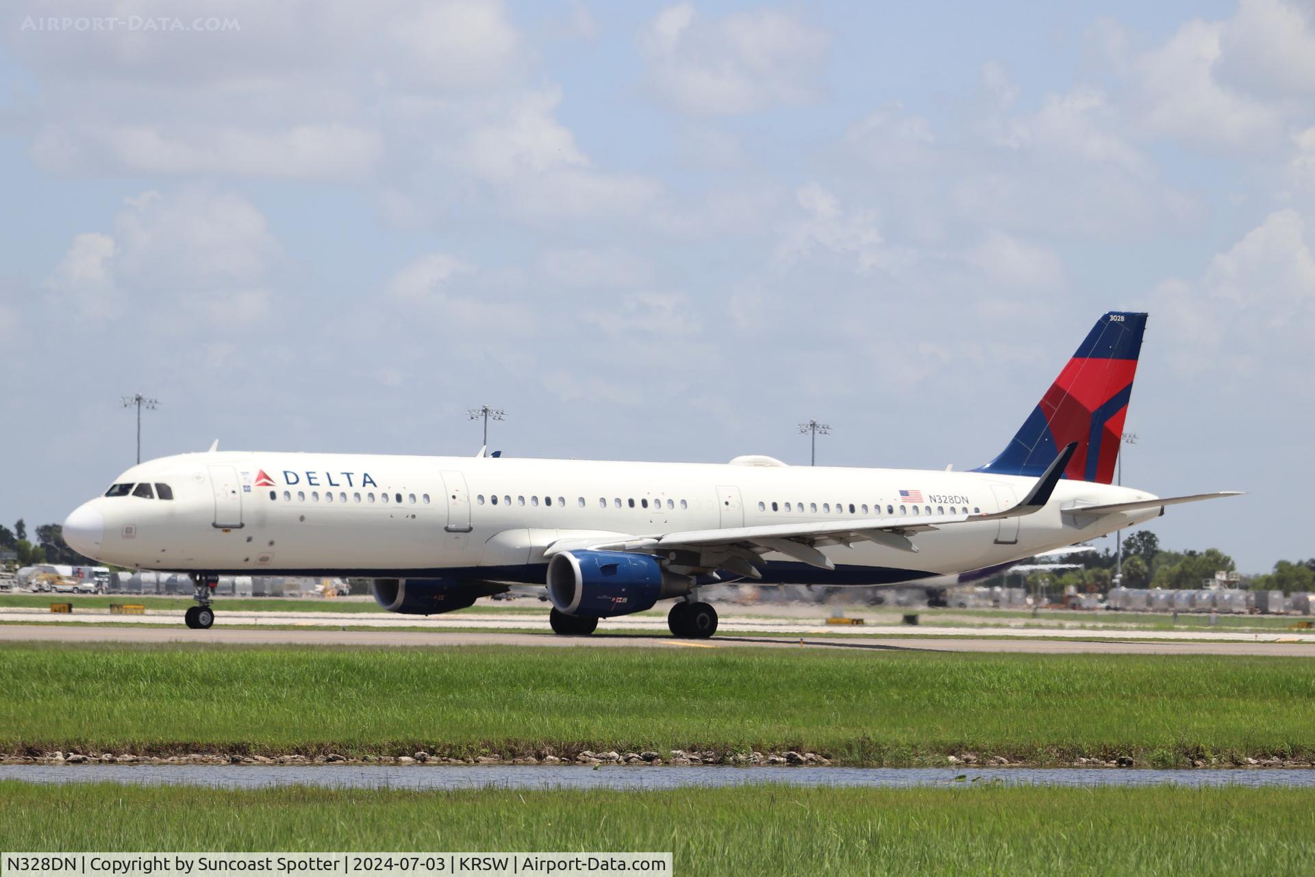 N328DN, 2017 Airbus A321-211 C/N 7840, Delta Flight 2556 taxis at Southwest Florida International Airport prior to flight to Detroit Metro Airport