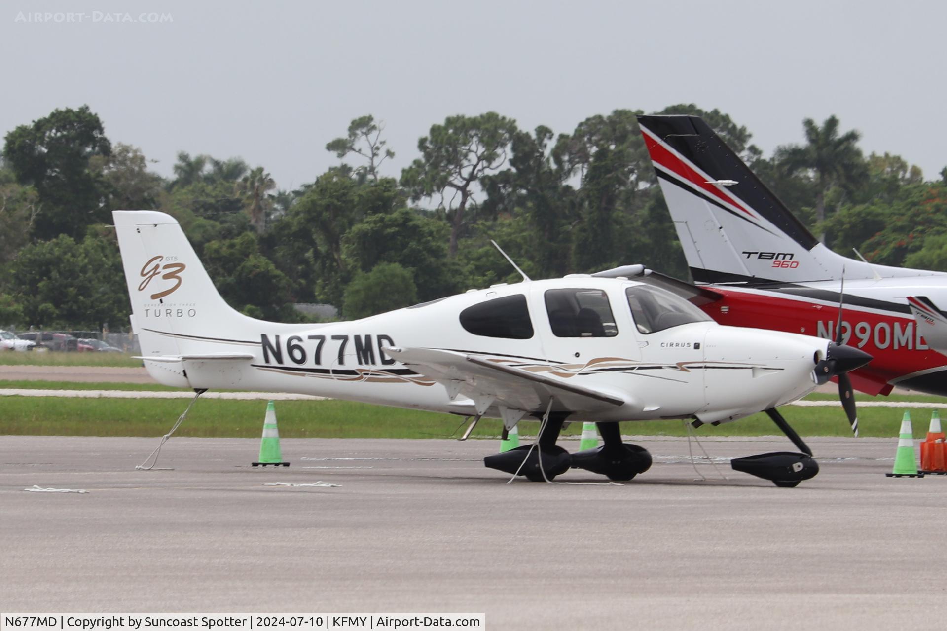 N677MD, 2007 Cirrus Design SR-22 C/N 2454, Cirrus N677MD sits on the Base Ops ramp at Page Field
