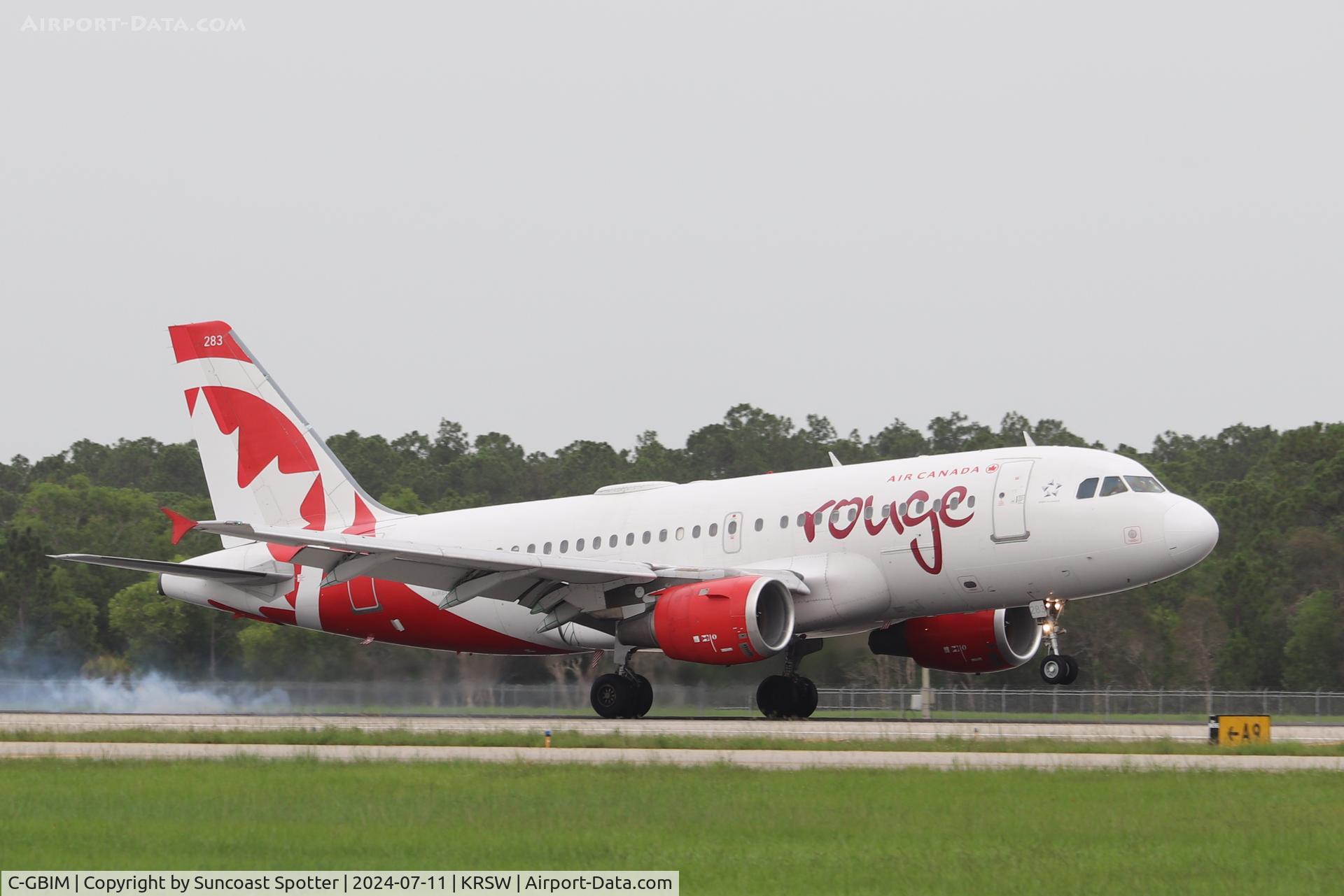 C-GBIM, 1998 Airbus A319-114 C/N 840, Rouge Flight 1664 arrives at Southwest Florida International Airport following flight from Toronto-Pearson International Airport