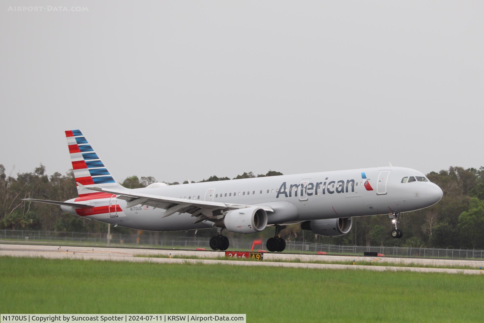 N170US, 2001 Airbus A321-211 C/N 1462, American Flight 2018 arrives at Southwest Florida International Airport following flight from Charlotte-Douglas International Airport