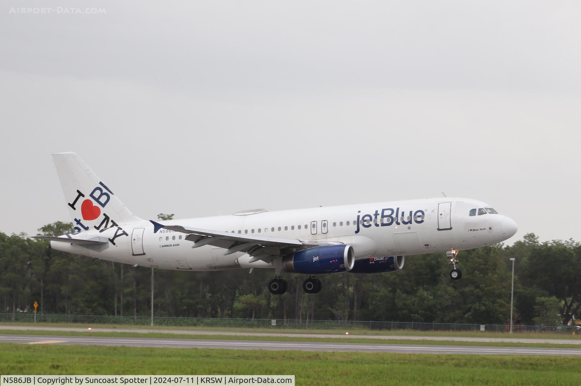 N586JB, 2004 Airbus A320-232 C/N 2160, JetBlue Flight 2511 arrives at Southwest Florida International Airport following flight from Newark-Liberty International Airport