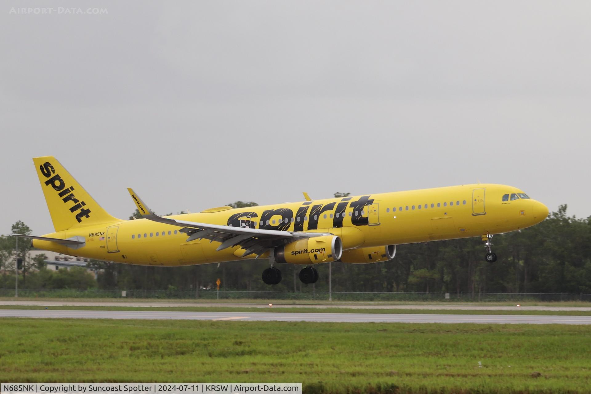 N685NK, 2018 Airbus A321-231 C/N 8115, Spirit Flight 342 arrives at Southwest Florida International Airport following flight from Atlantic City International Airport
