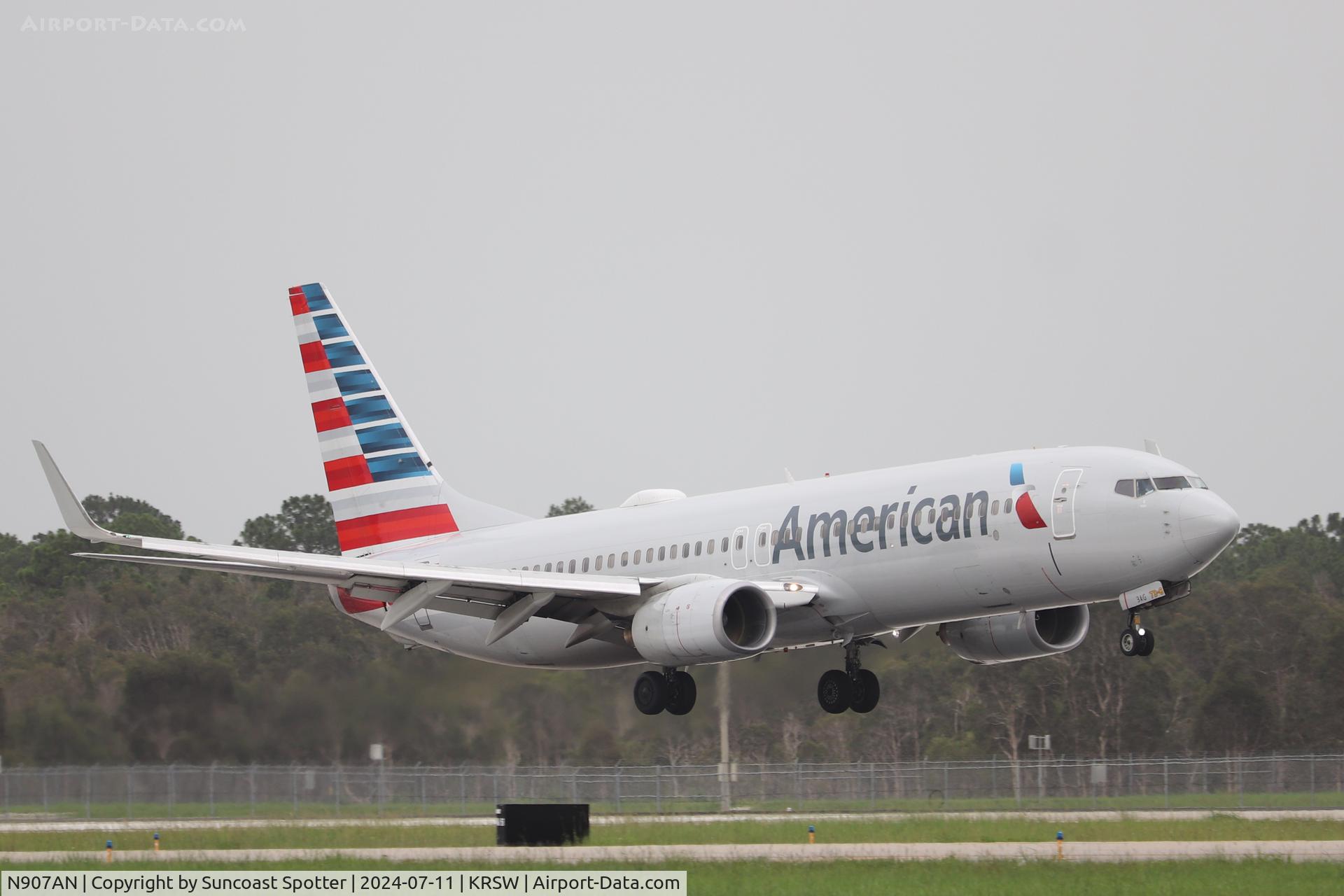 N907AN, 1999 Boeing 737-823 C/N 29509, American Flight 1995 arrives at Southwest Florida International Airport following a weather diversion on a flight from Providenciales International Airport to Miami International Airport