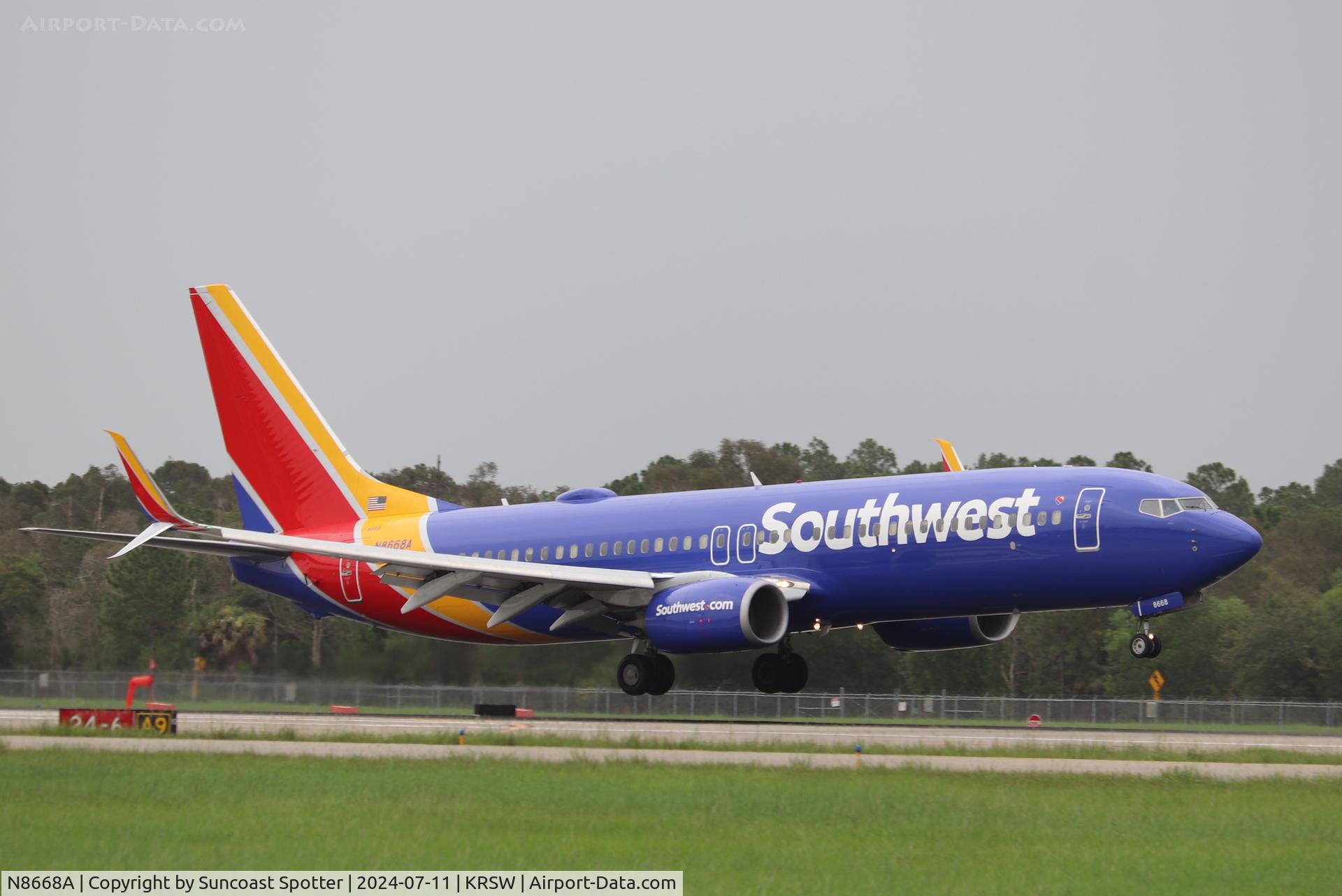 N8668A, 2015 Boeing 737-8H4 C/N 36903, Southwest Flight 733 arrives at Southwest Florida International Airport following flight from John Glenn Columbus International Airport