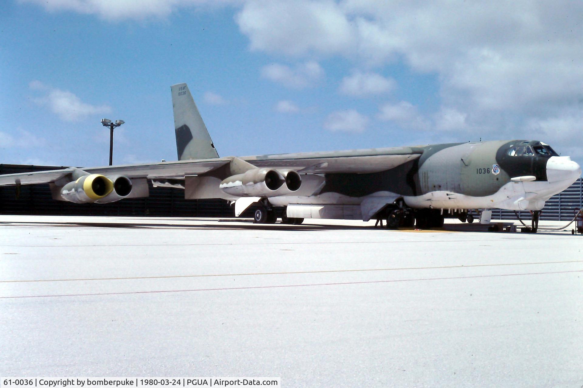 61-0036, 1961 Boeing B-52H Stratofortress C/N 464463, 644th BS, 410th BW, deployed during Iranian crisis, March 1980.