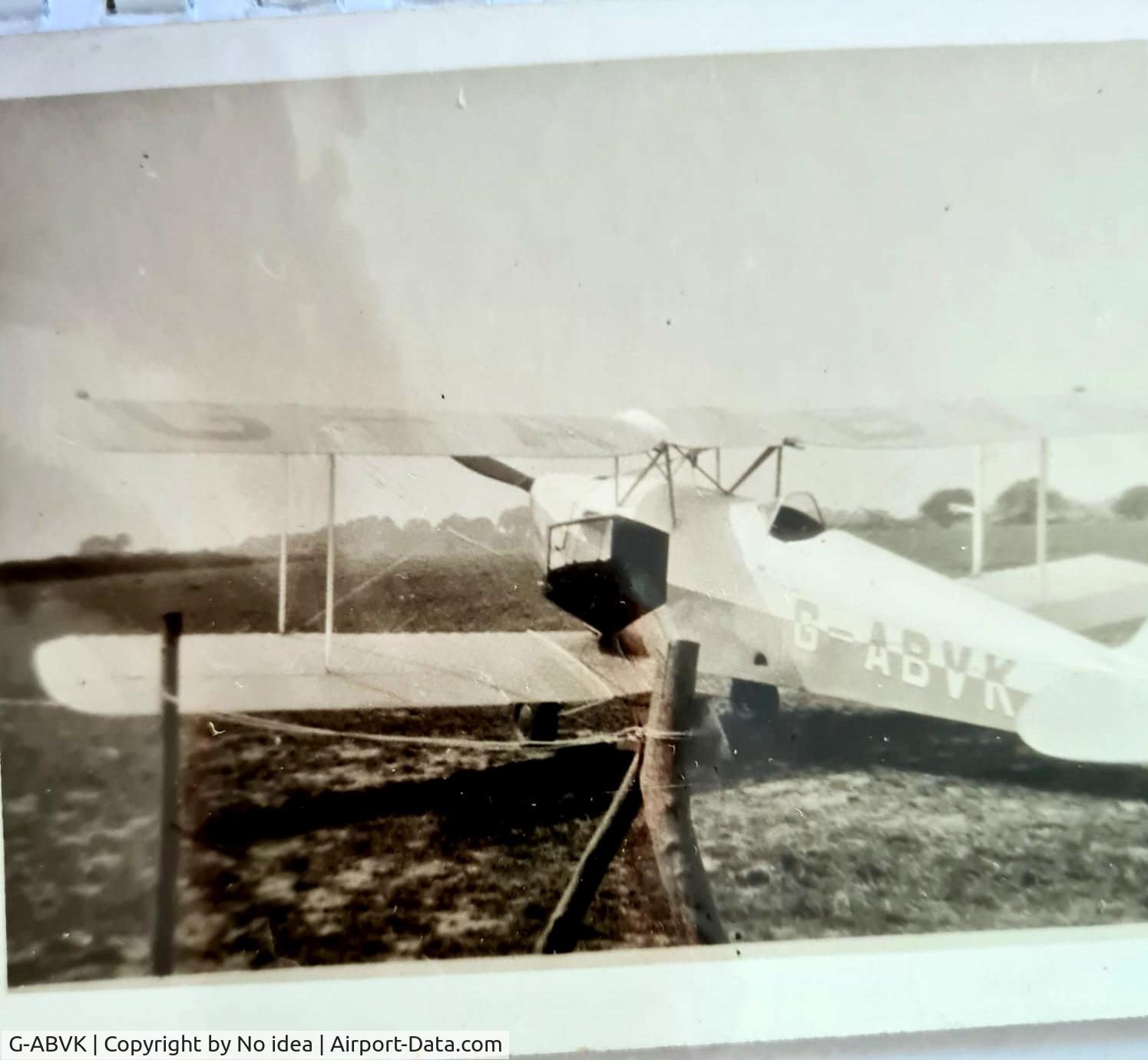 G-ABVK, 1937 de Havilland DH.83 Fox Moth C/N 4005, Old family photo, details unknown. UK airport.