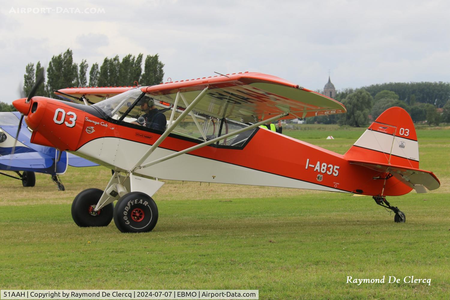 51AAH, Zlin Savage Cub C/N 0211, 51AAH at Moorsele Fly-in. Previous Italian registration I-A835 is still visible.