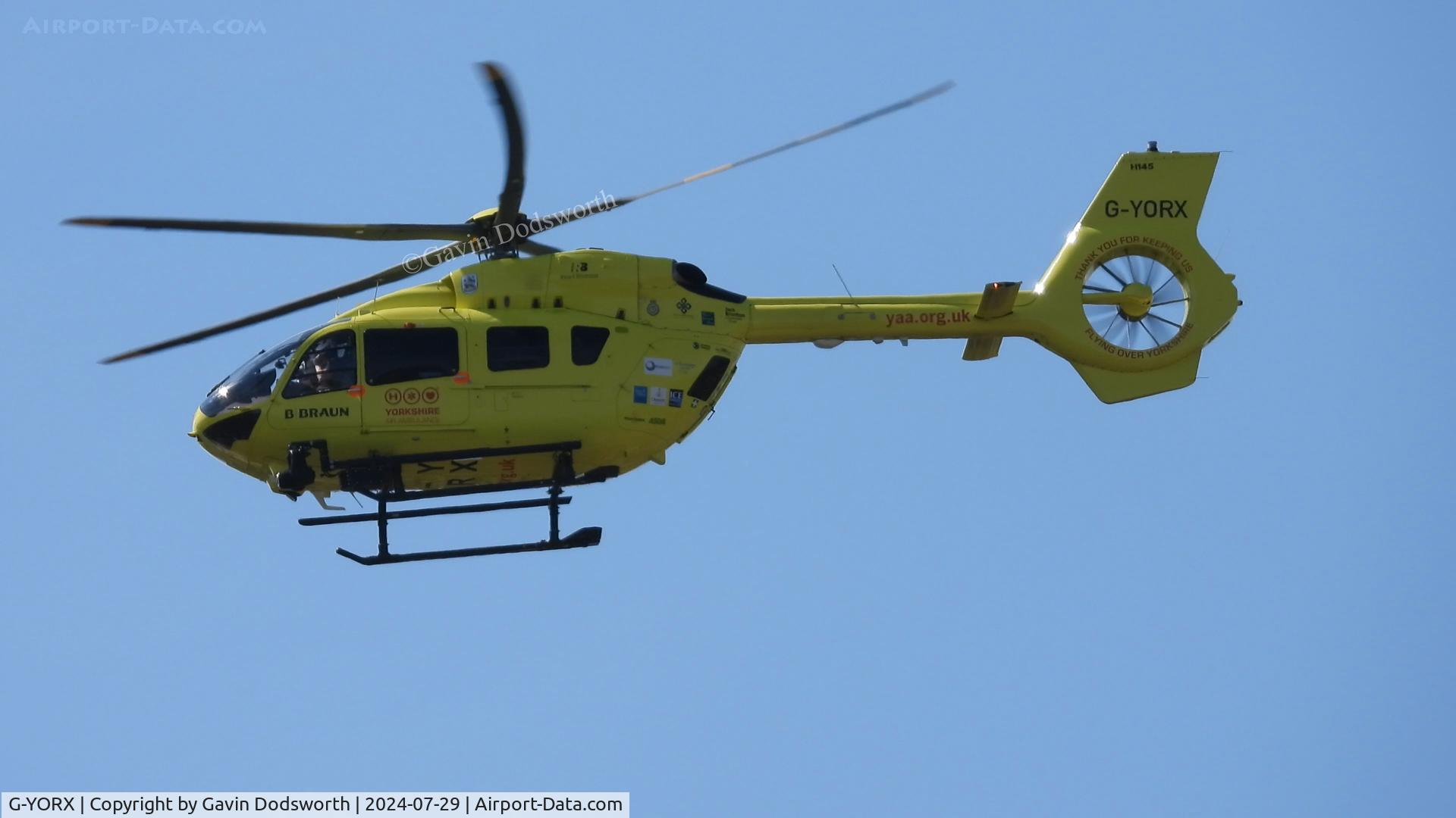 G-YORX, 2022 Airbus Helicopters EC145-T3 (BK-117D-3) C/N 21185, Departing from an incident in Darlington on Monday 29 July 2024.