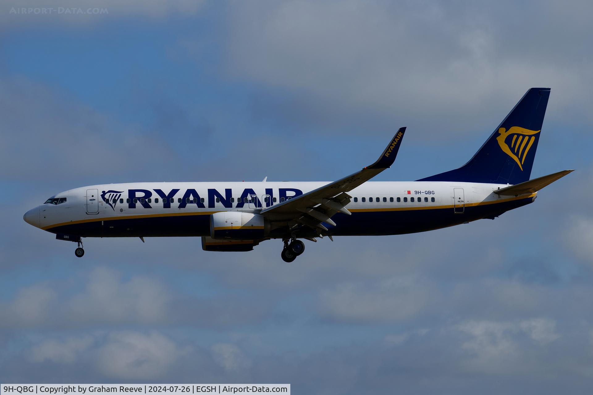 9H-QBG, 2017 Boeing 737-8AS C/N 44804, Landing at Norwich.