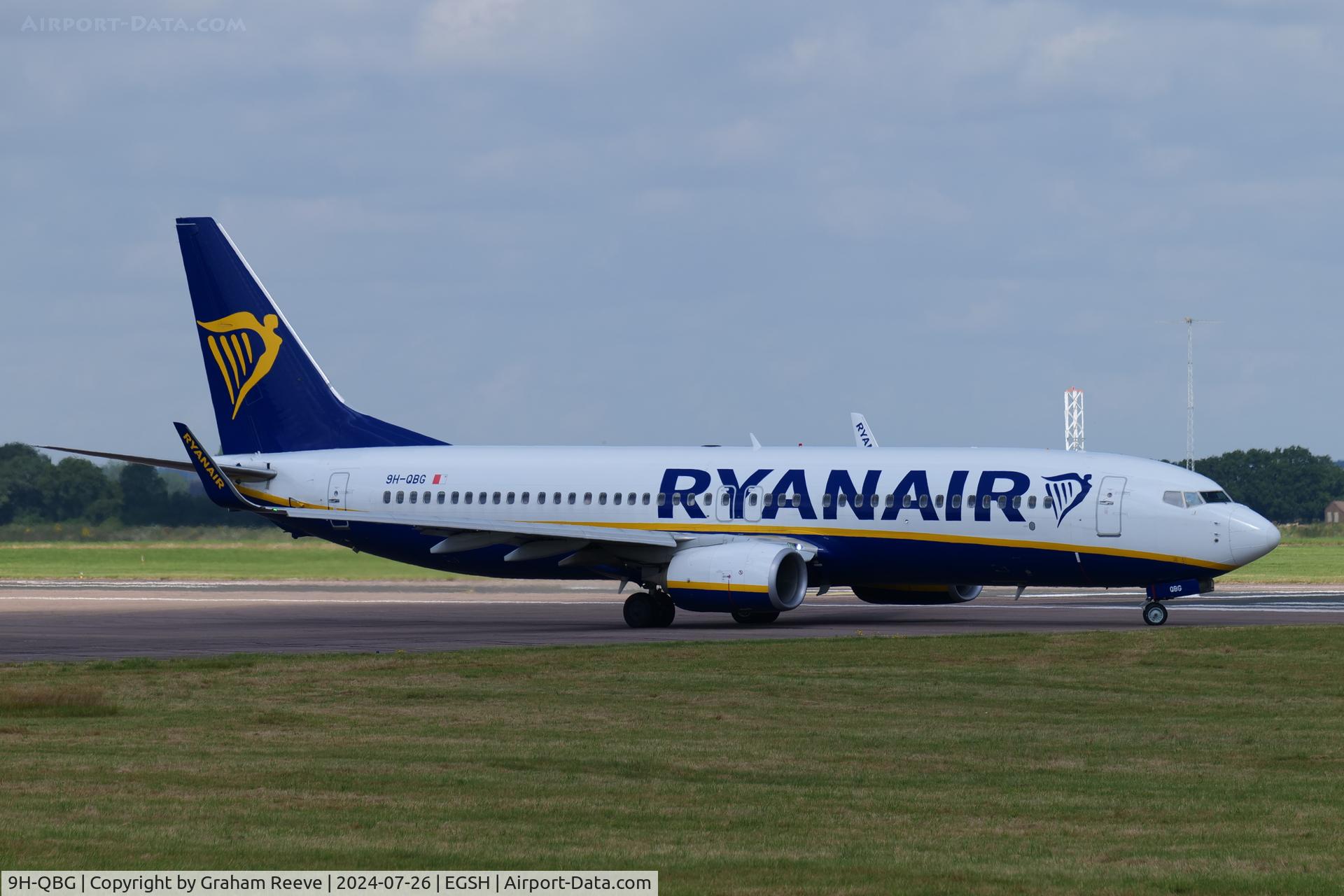 9H-QBG, 2017 Boeing 737-8AS C/N 44804, Departing from Norwich.