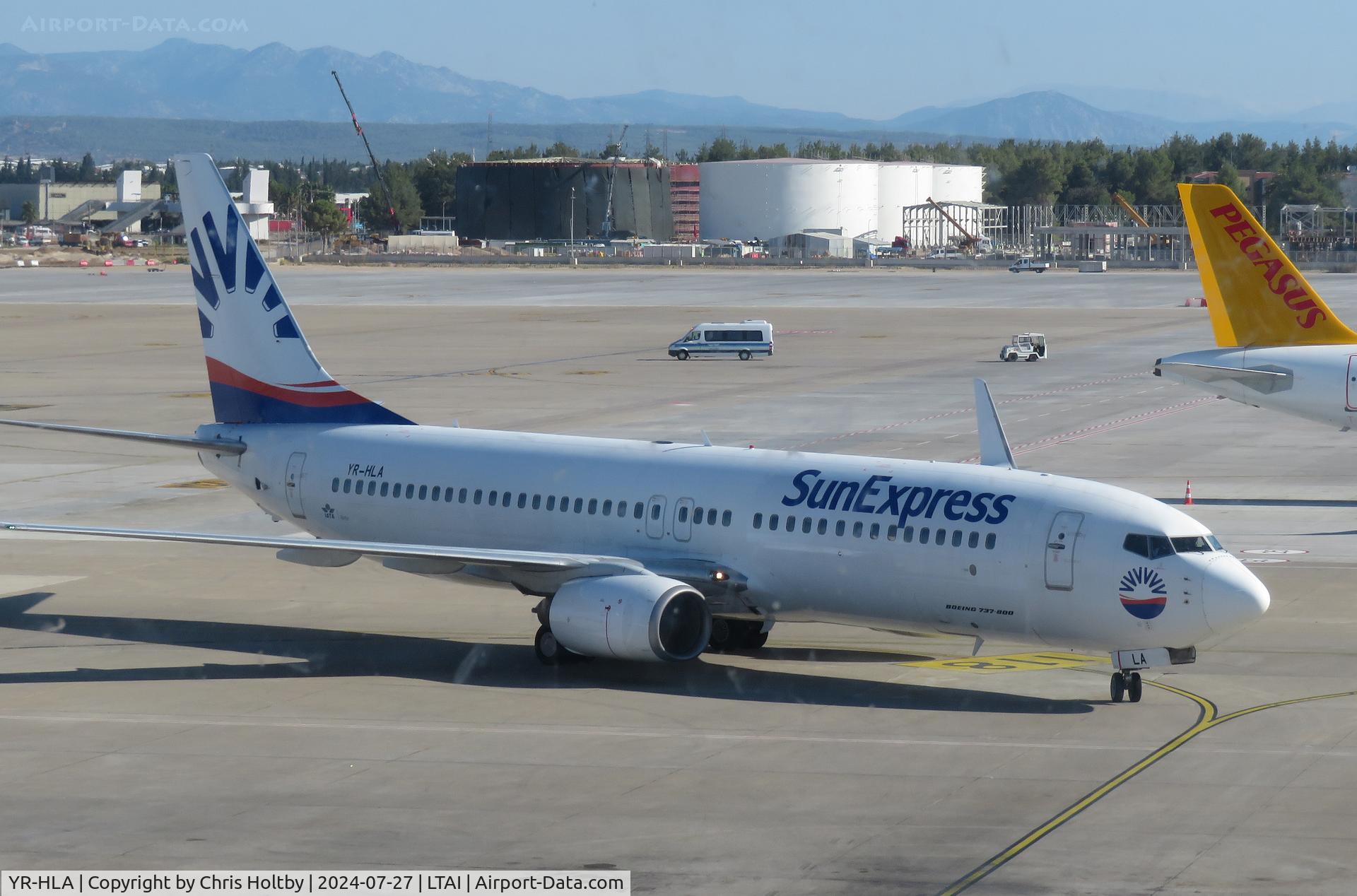 YR-HLA, 2008 Boeing 737-8HC(WL) C/N 36529, Taxiing to gate at Antalya Airport, Turkey