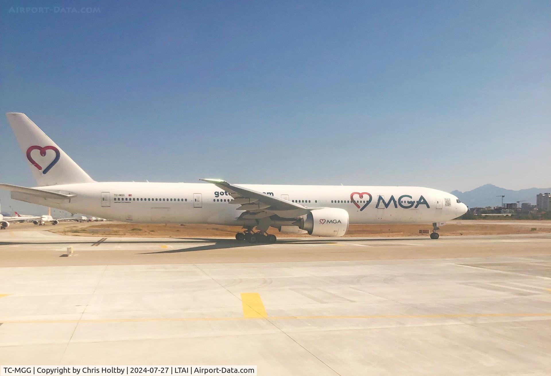 TC-MGG, 2009 Boeing 777-3ZGER C/N 35302, On the runway at Antalya Airport, Turkey