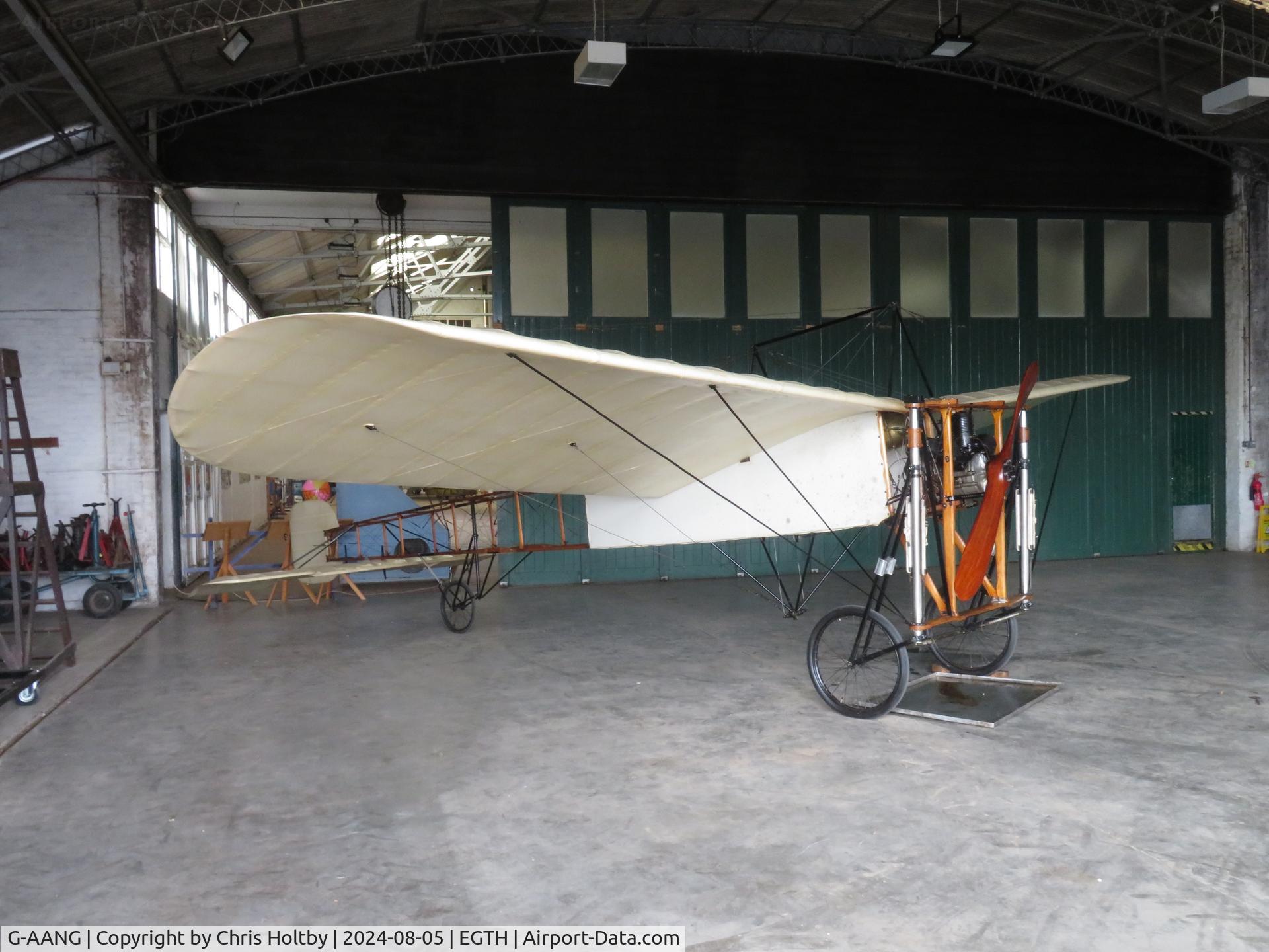 G-AANG, 1911 Bleriot Type XI C/N 14, Not every day you see the oldest aircraft in the world still flying in a maintenance hangar for an oil change...