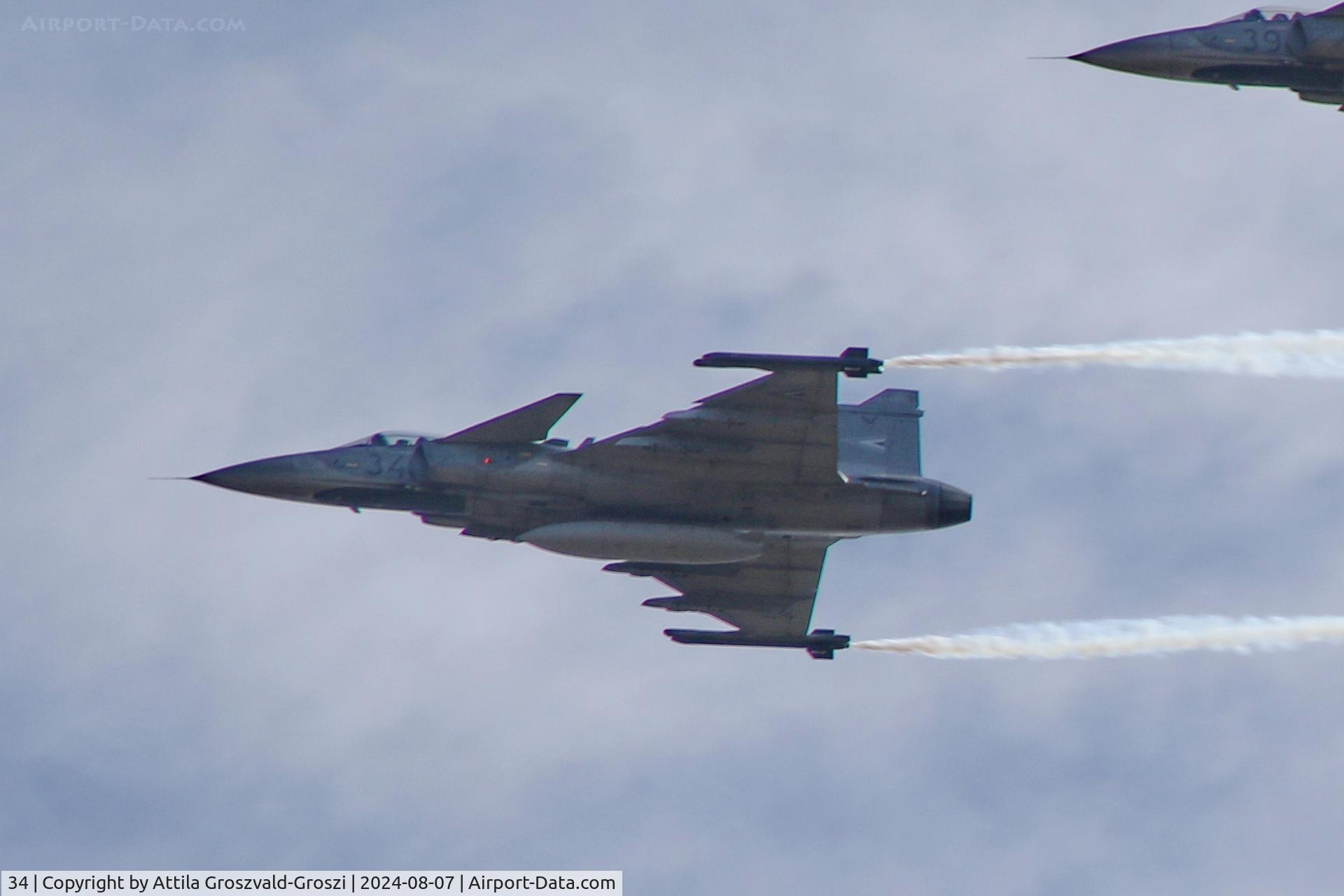 34, Saab JAS-39C Gripen C/N 39305, On the occasion of a respectful flight, Veszprém-Jutaspuszta, over the airport of the former Puma Flying Hunter Regiment
