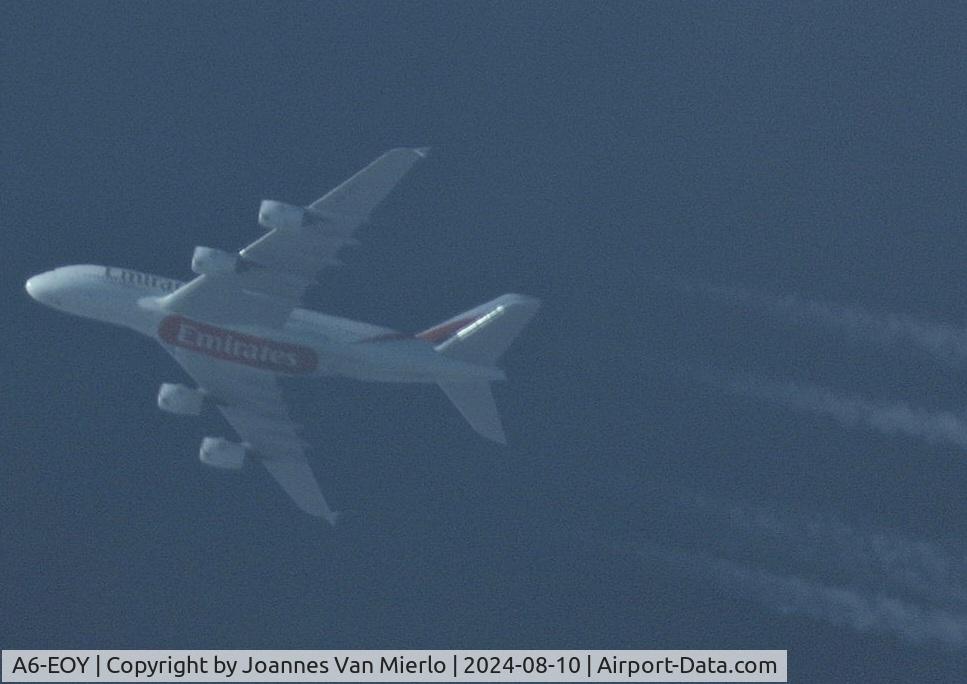 A6-EOY, 2015 Airbus A380-861 C/N 209, EK9 DXB-LGW over Belgium