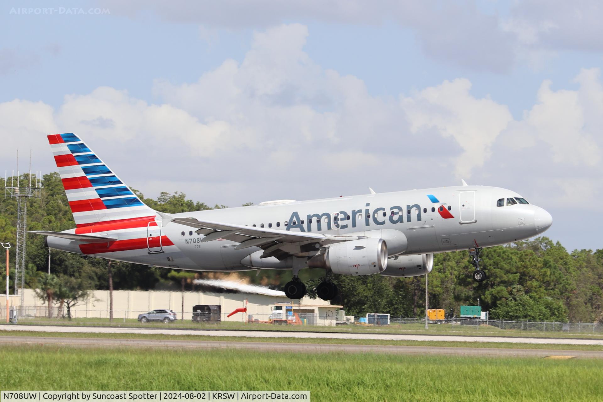 N708UW, 1999 Airbus A319-112 C/N 0972, American Flight 2019 arrives at Southwest Florida International Airport following flight from Reagan National International Airport