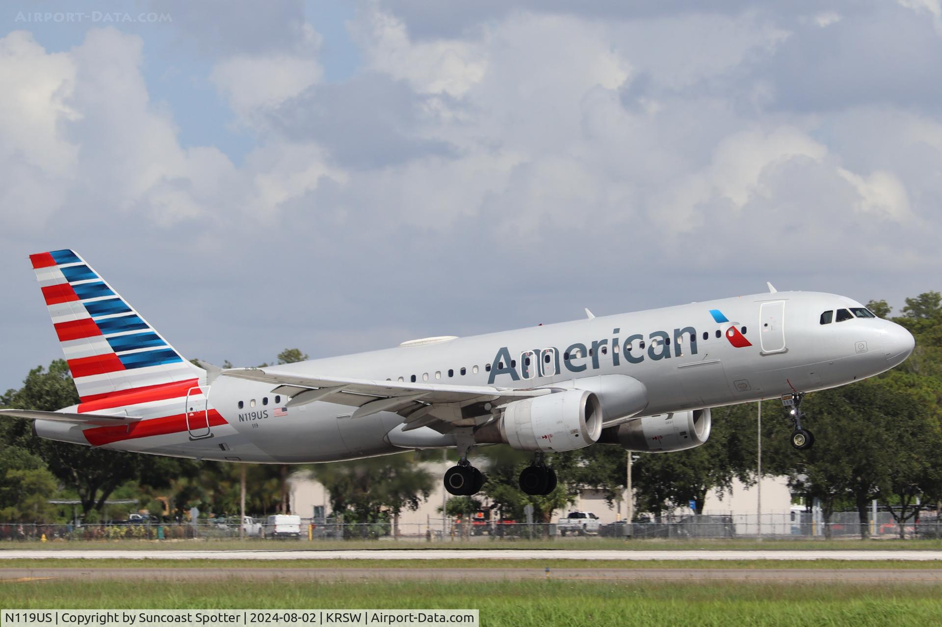 N119US, 2000 Airbus A320-214 C/N 1268, American Flight 2365 arrives at Southwest Florida International Airport following flight from Philadelphia International Airport