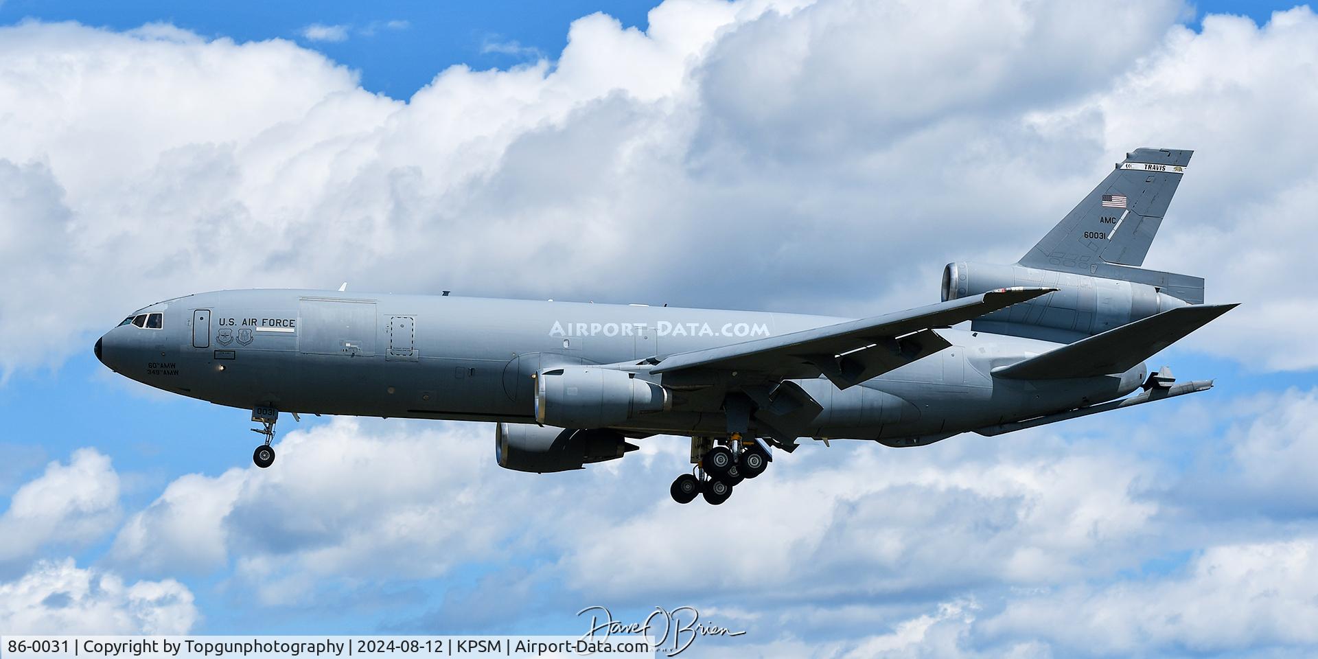 86-0031, 1986 McDonnell Douglas KC-10A Extender C/N 48244, BORA11 making it's final flight into Pease. Next stop is home to Travis, and then to AMARG later this month.