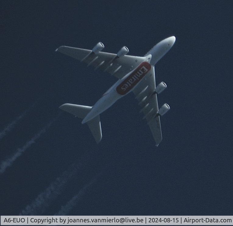 A6-EUO, 2016 Airbus A380-842 C/N 227, EK9 DXB-LGW FLT360 over Belgium