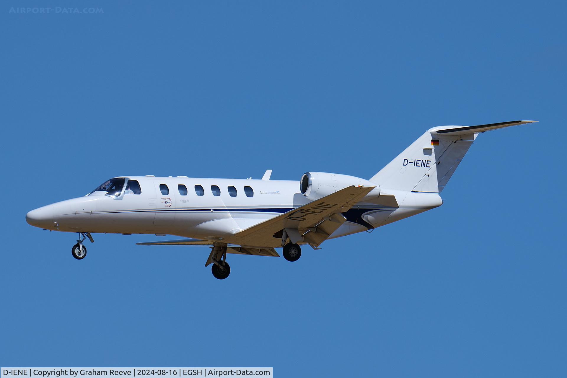 D-IENE, 2012 Cessna 525A Citation Jet CJ2 C/N 525A-0501, Landing at Norwich.