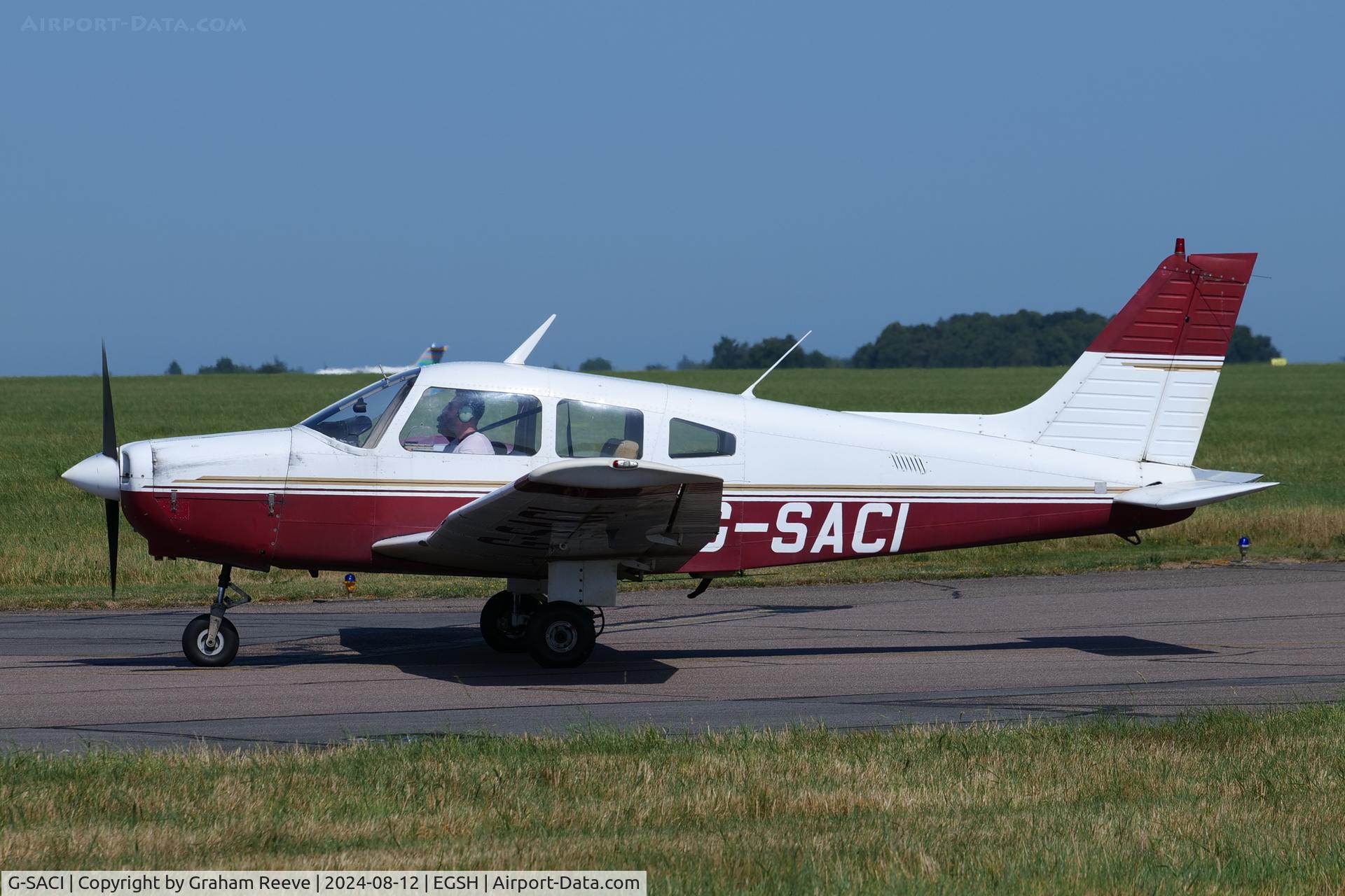 G-SACI, 1982 Piper PA-28-161 Cherokee Warrior II C/N 28-8216123, Just landed at Norwich.