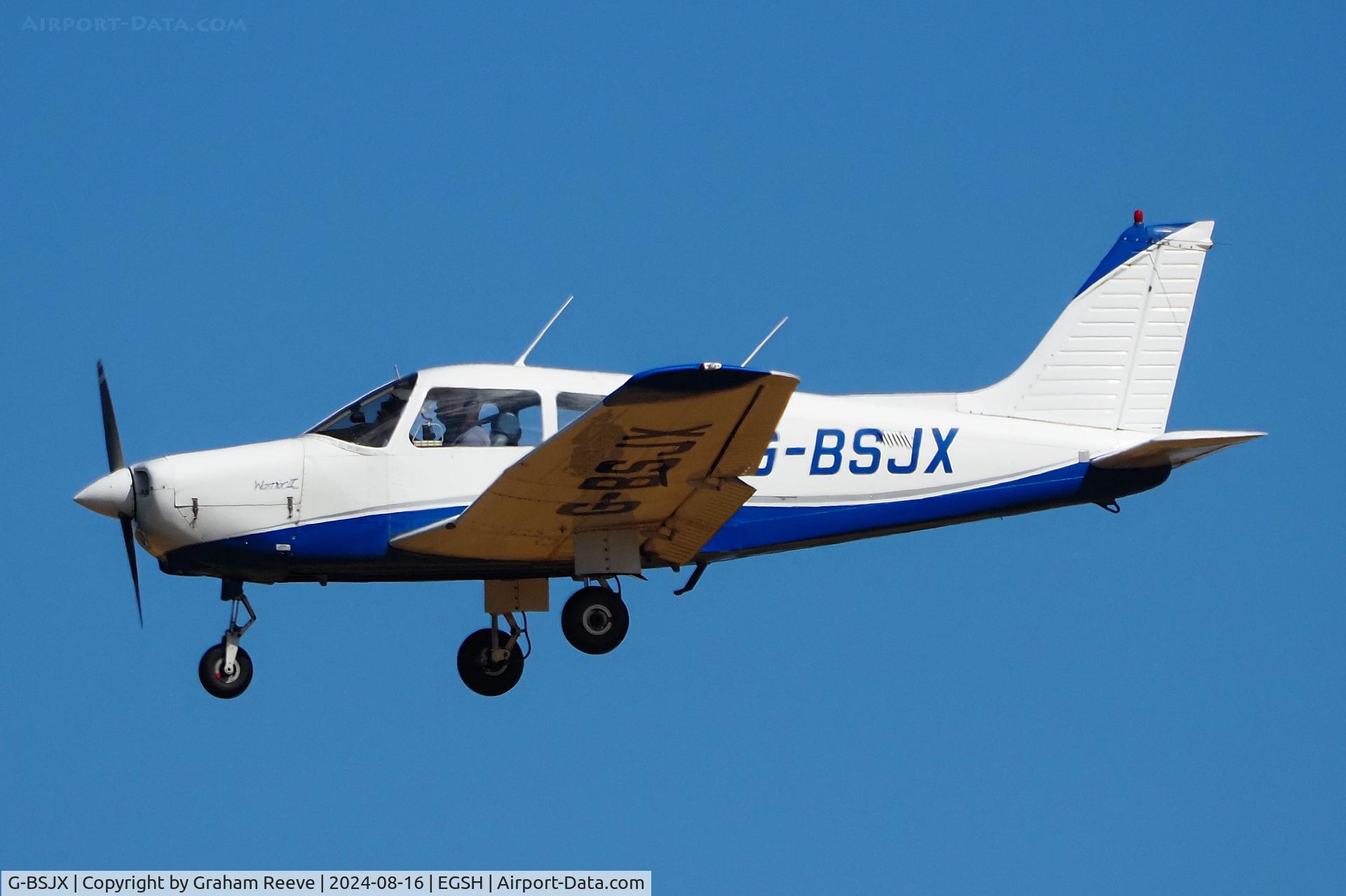 G-BSJX, 1981 Piper PA-28-161 Cherokee Warrior II C/N 28-8216084, Landing at Norwich.
