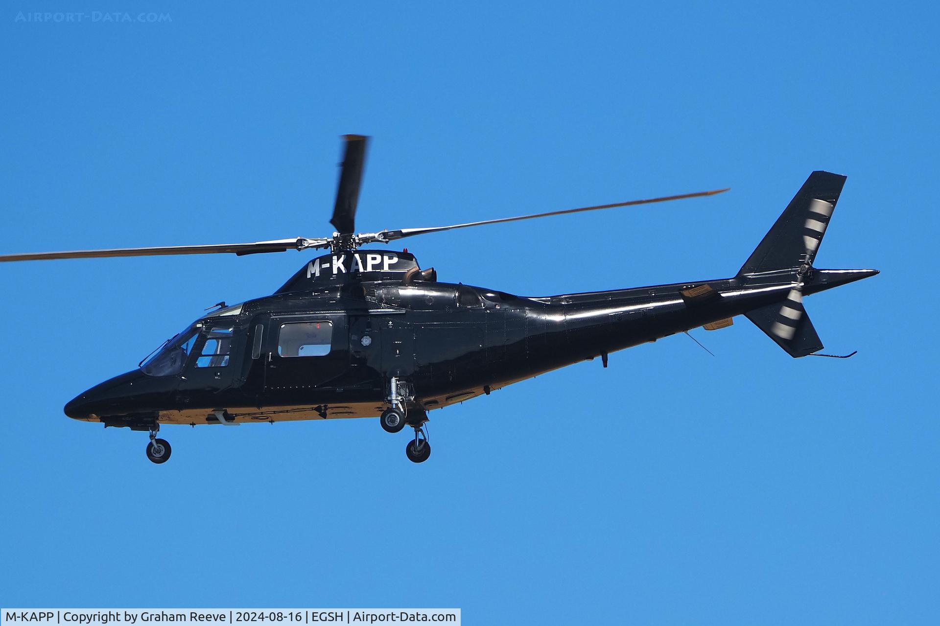 M-KAPP, 1995 Agusta A-109C C/N 7630, Landing at Norwich.